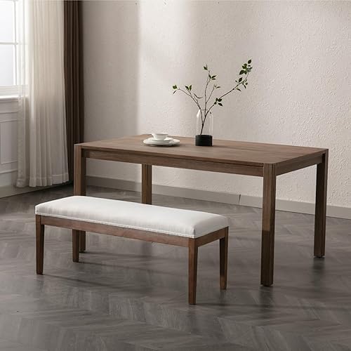 Miniatura 5 de chairus Banco de entrada acolchado con tapicería de lino, bancos de mesa de comedor, banco de zapatos de granja para pasillo, dormitorio, extremo de