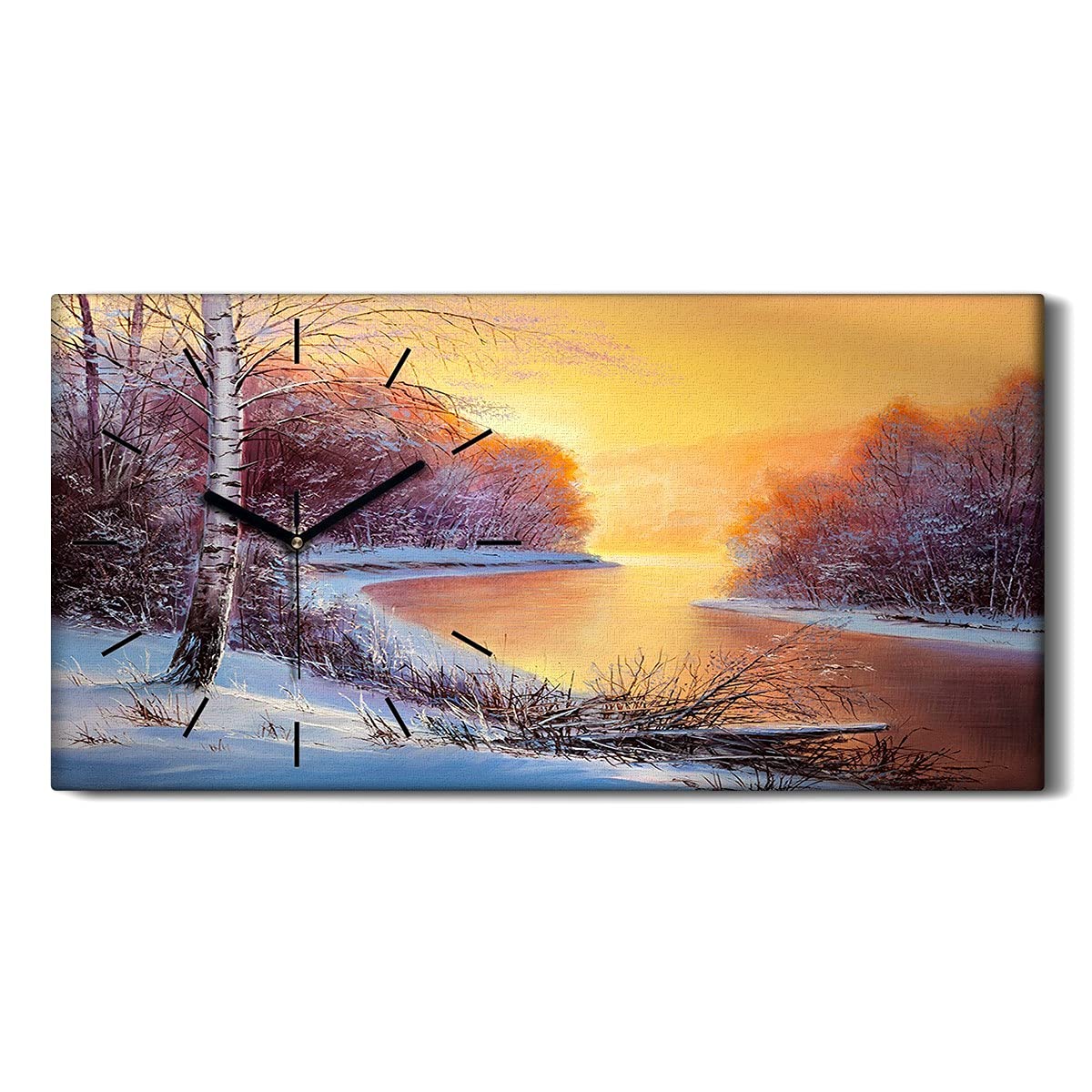 Horloge sur Toile Sans Tic-Tac pour Dormir en Silence - Image Forêt Hiver 60x30