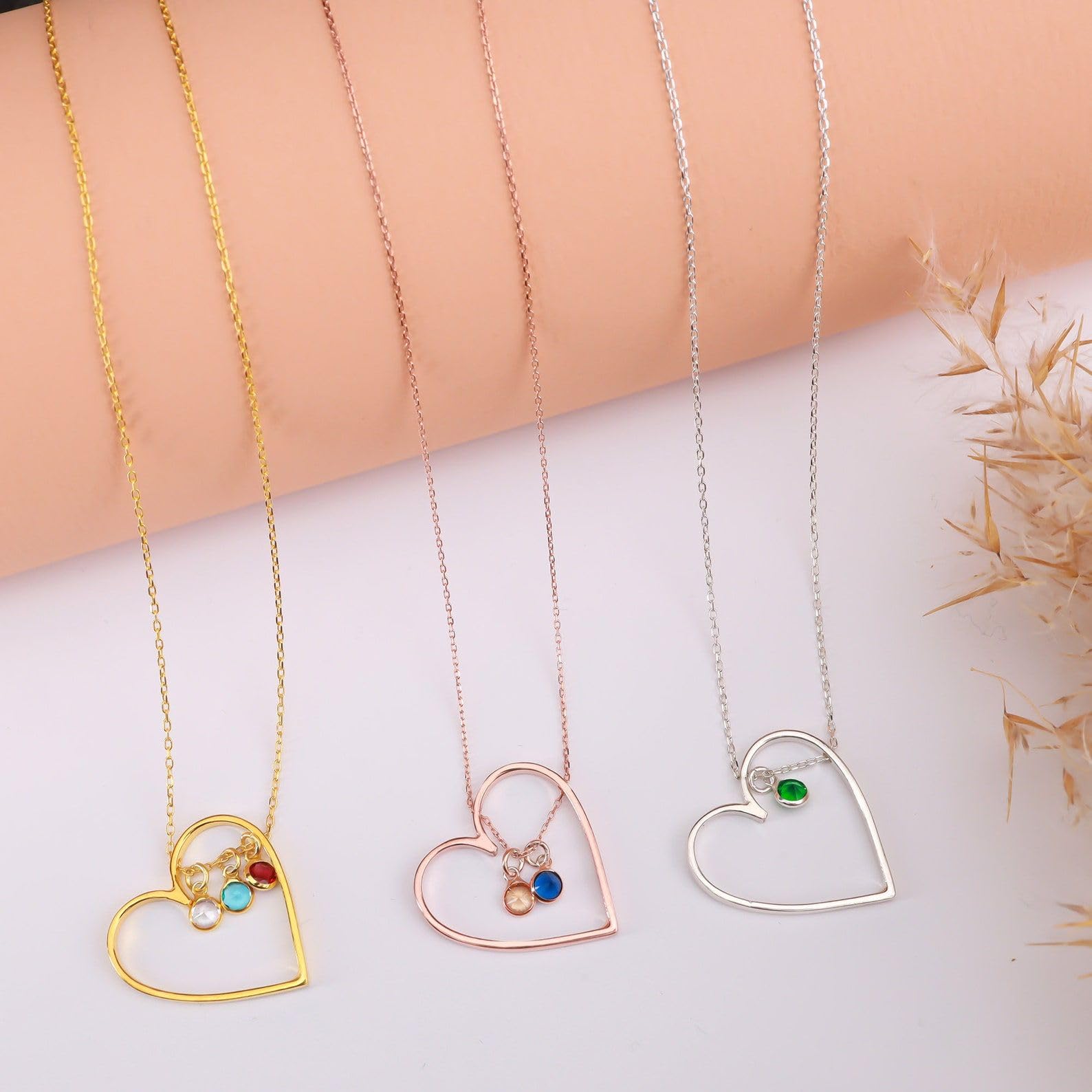 Su misura cuore collana con pietra portafortuna, personalizzato argento novembre