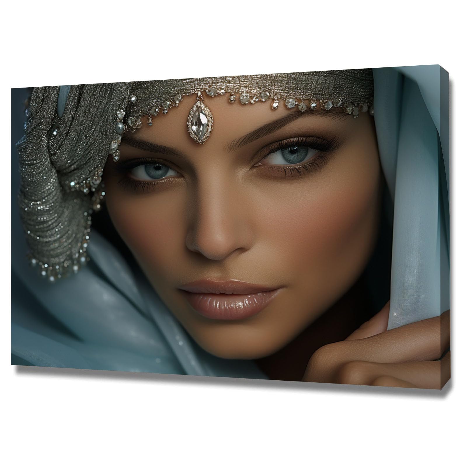 TERUEA Posters Paintings for Bedroom Living Room Decor for Mens Woman With Silver Beaded Headpiece And Blue Veil Vintage Humor Wall Art Poster for Bathroom Toilet Decor(Silver)-20x30cm Framed