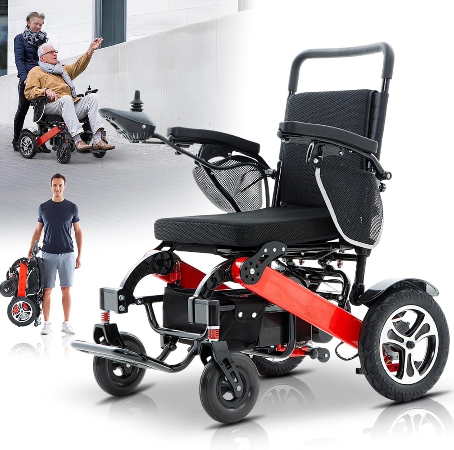 Sedia A Rotelle Elettrica Pieghevole, Sedia A Rotelle da Viaggio A Lunga Durata da 25 Km Sedie A Rotelle Elettriche Leggere per Adulti E Anziani, Supporto 150 kg,
