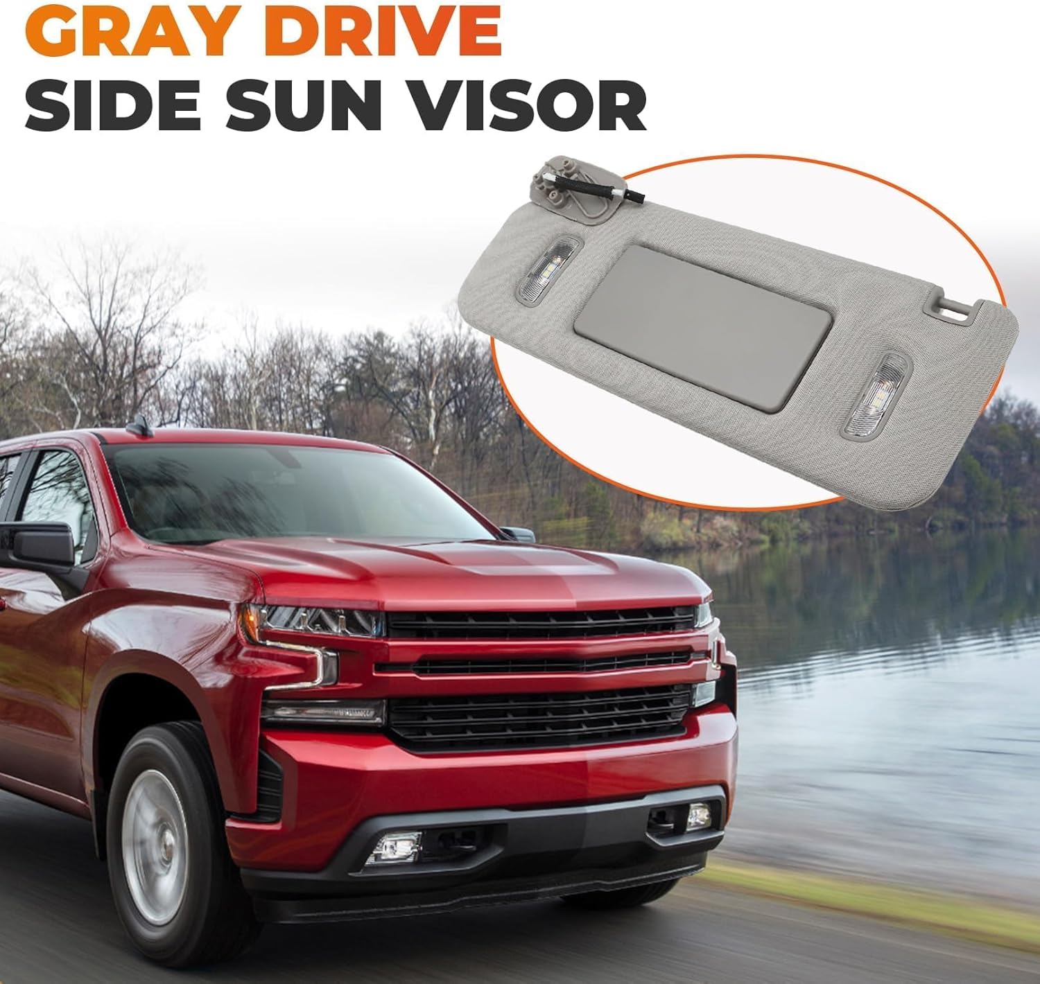 23459655 Left Driver Side Sun Visor Gray Compatible with Suburban Tahoe Sierra Yukon/XL Escalade/ESV Silverado 2015-2019 W/Light Mirror 22870346 23198866 23459654 84247192