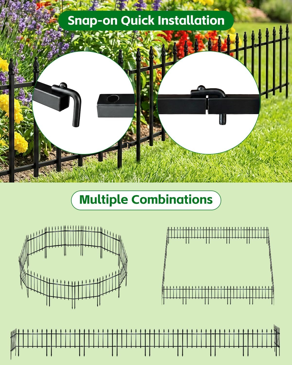 ARIFARO Metal Garden Fence 18" H x 22" W (5 Pack, Length 9.16 ft), No Digging Decorative Border Fence Panels, Rustproof Black Garden Edging Fence for Flower Bed, Yard, Patio, Small Animal Barrier