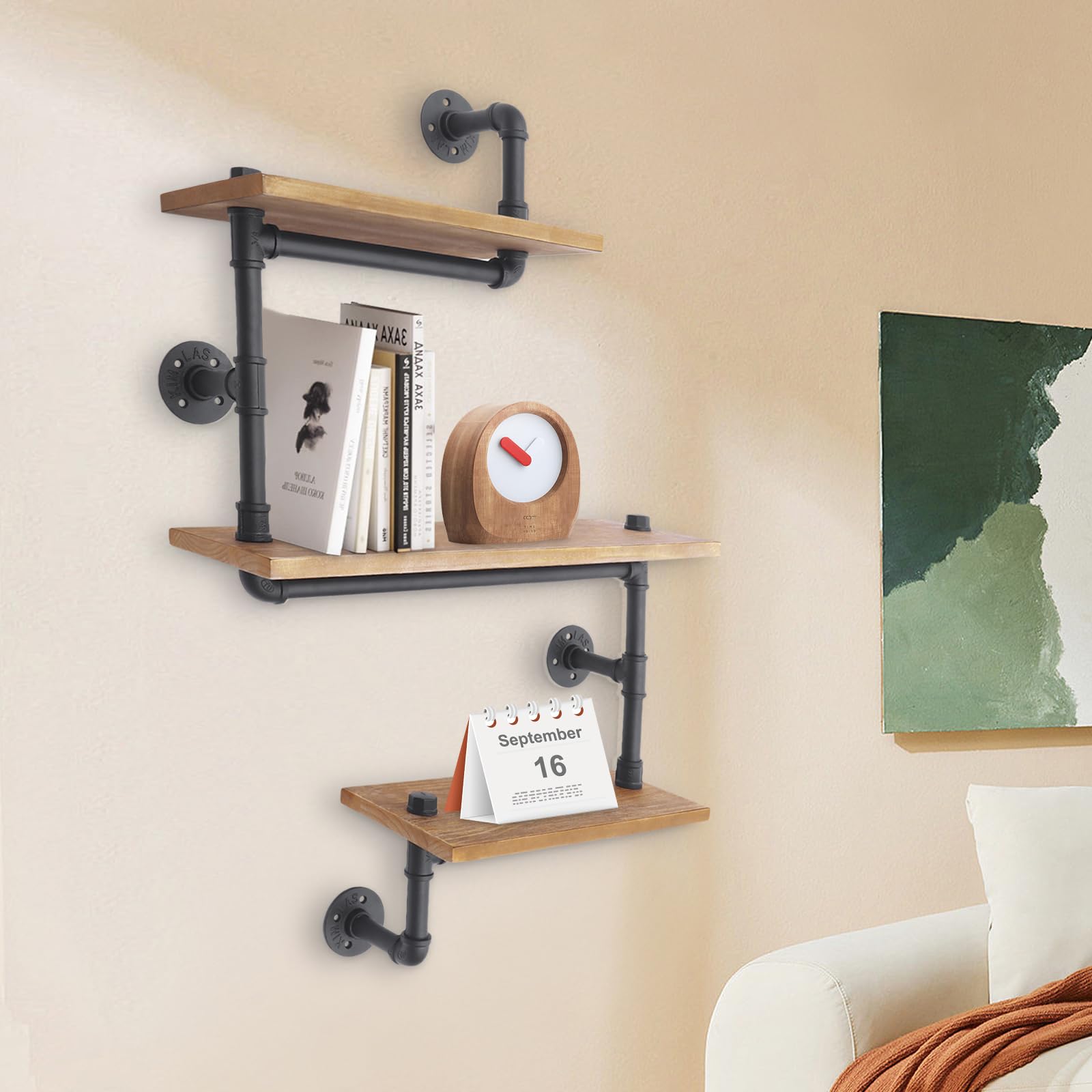 Wandrek, metaal, rond, vintage planken voor de muur, woonkamer, decoratie, keuken, industrieel, ijzer, wandplanken, opslag, hout, 80 cm