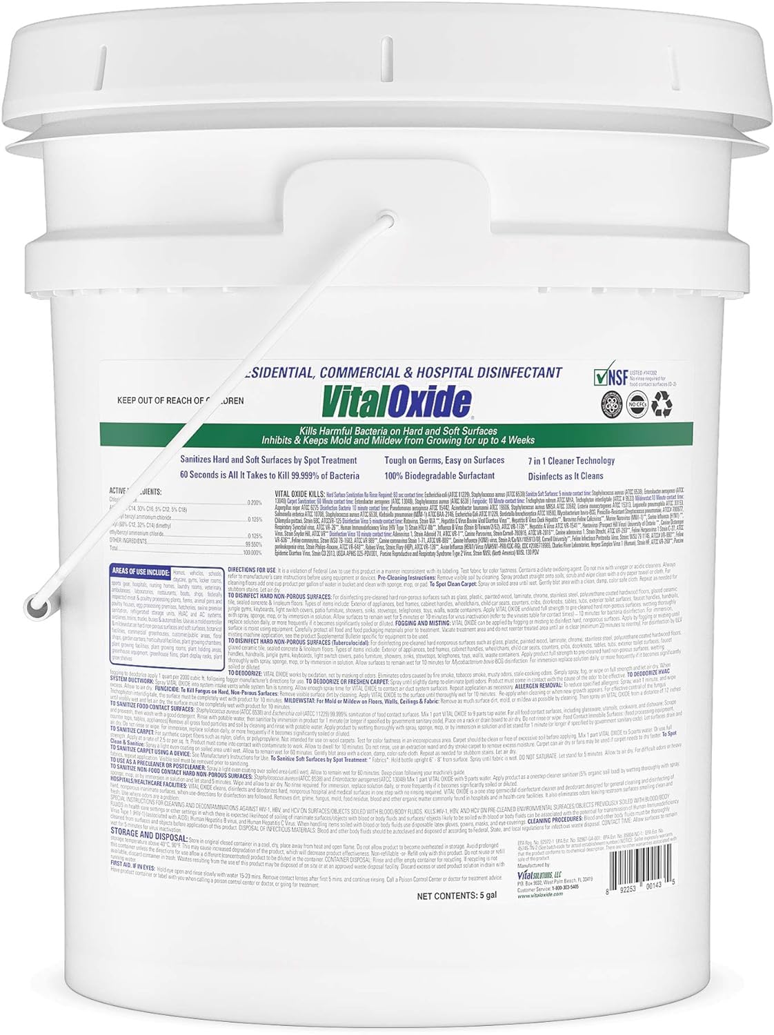 Vital Oxide Disinfectant, Deodorizer, Cleaner, Food-Contact Sanitizer, Virucide – (EPA registration #82972-1) – Kills Mold & Mildew, Eliminates Odors-