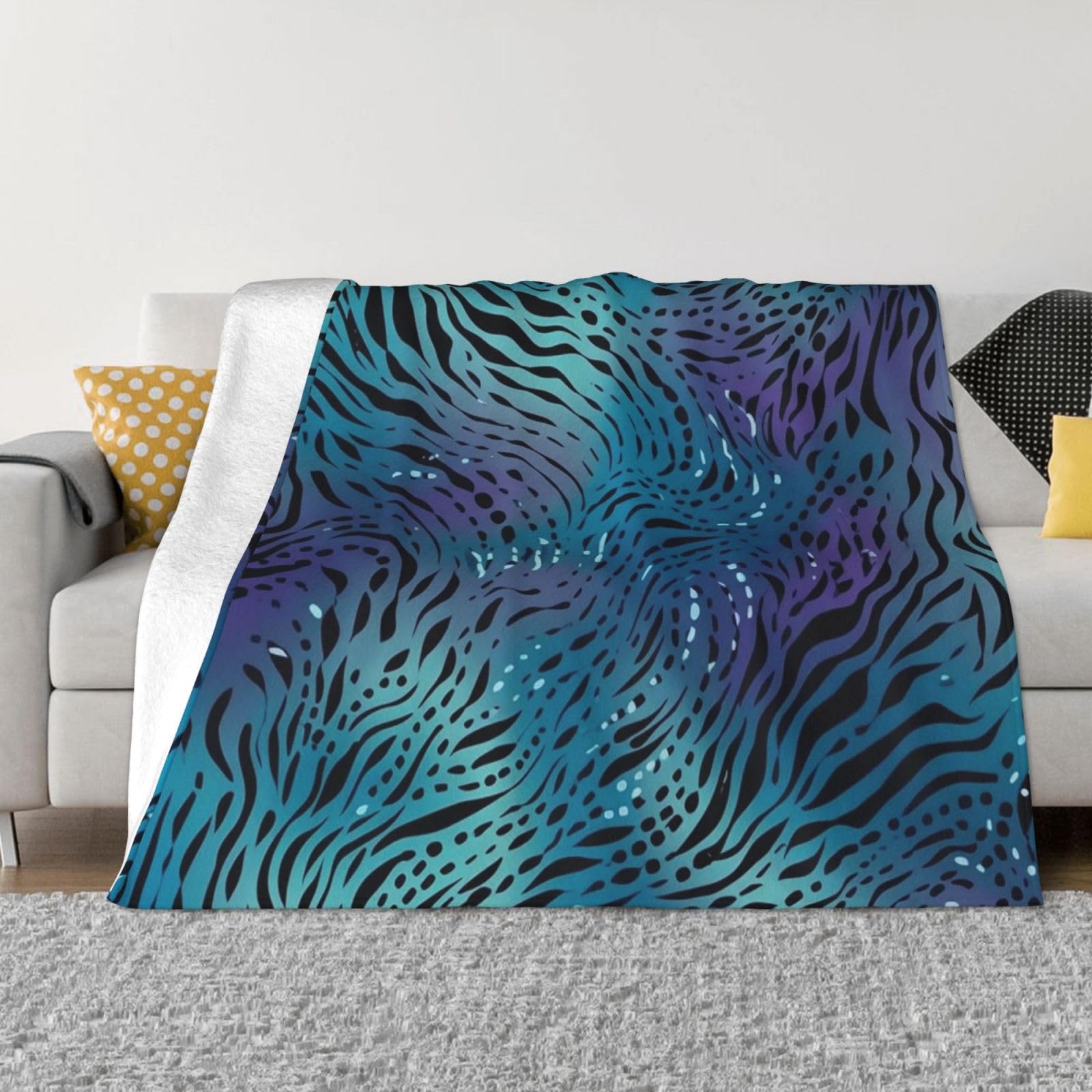Couverture polaire imprimé zèbre bleu 203x152 cm pour lit et canapé