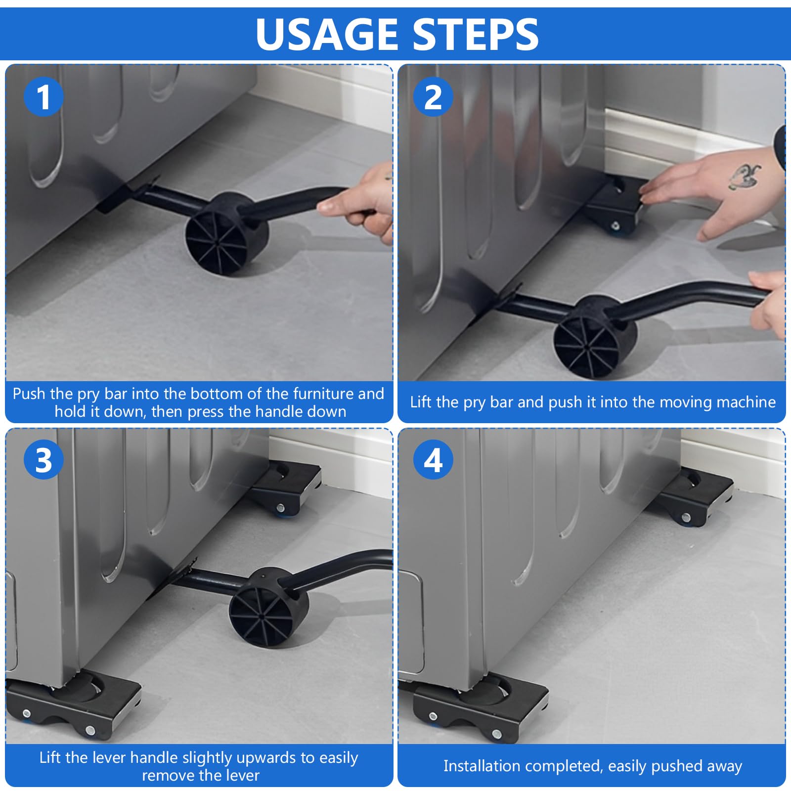 Furniture Movers,Upgrade Furniture Lifter Mover Tool with 4 Metal Sliders and Pry Bar, 350kg Load Capacity - Image 4