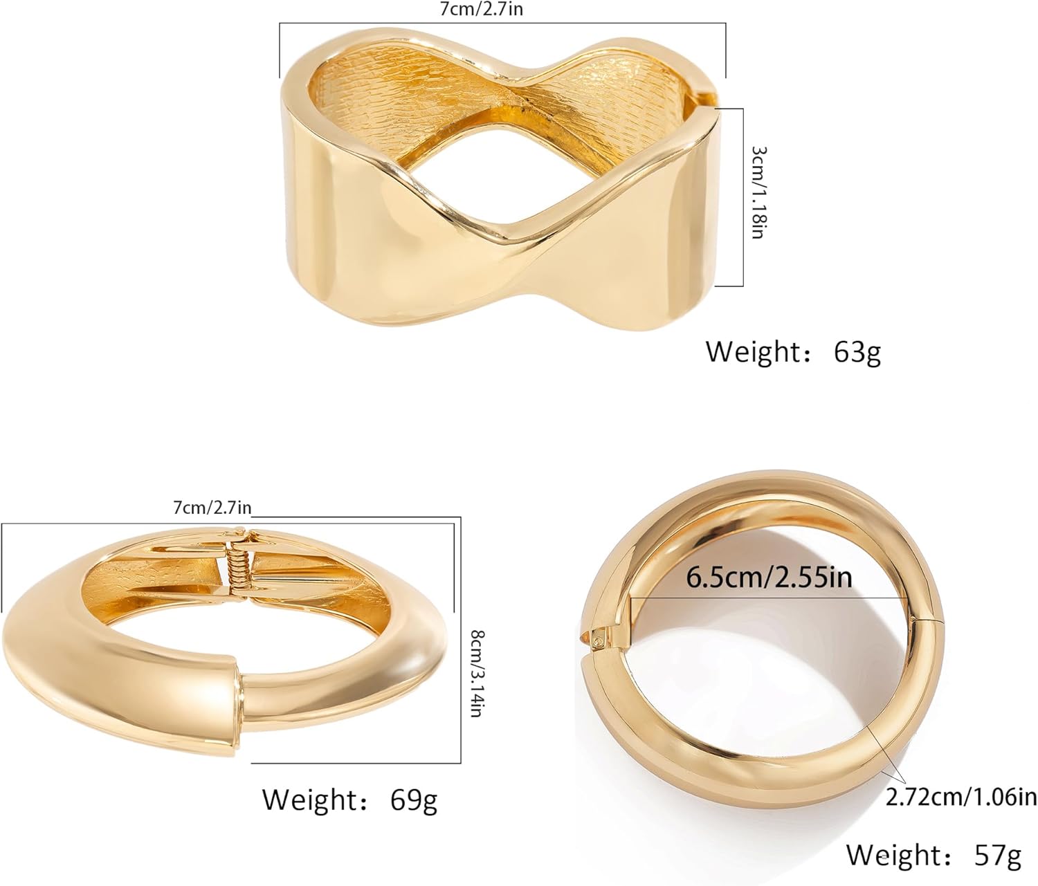 Boho Gold-Tone Cuff Bangle Bracelet Set for Women - Chunky Waterdrop Irregular Wide Stackable Minimalist Jewelry - Image 7