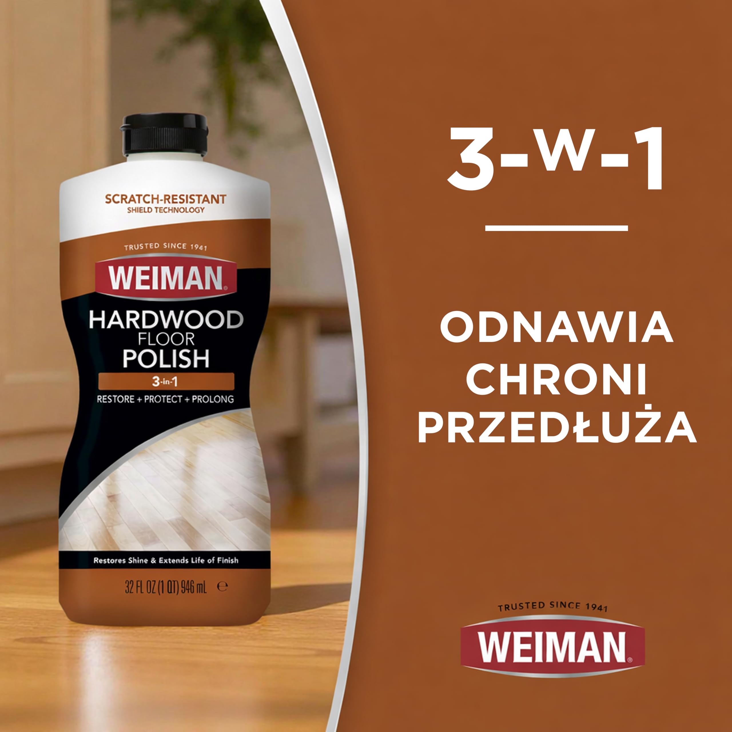 Weiman Lakier do twardego drewna i regenerator - lakier do podłóg drewnianych - 946 ml | Środek do Polerowania Podłóg Drewnianych