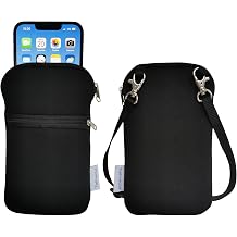 Tainada 2-Zip Phone Pouch Case Bag w/Crossbody, Neck Lanyard Black | For Men/Women; Water-resistant neoprene material, shockproof, lightweight; Compatible with most of smartphones
