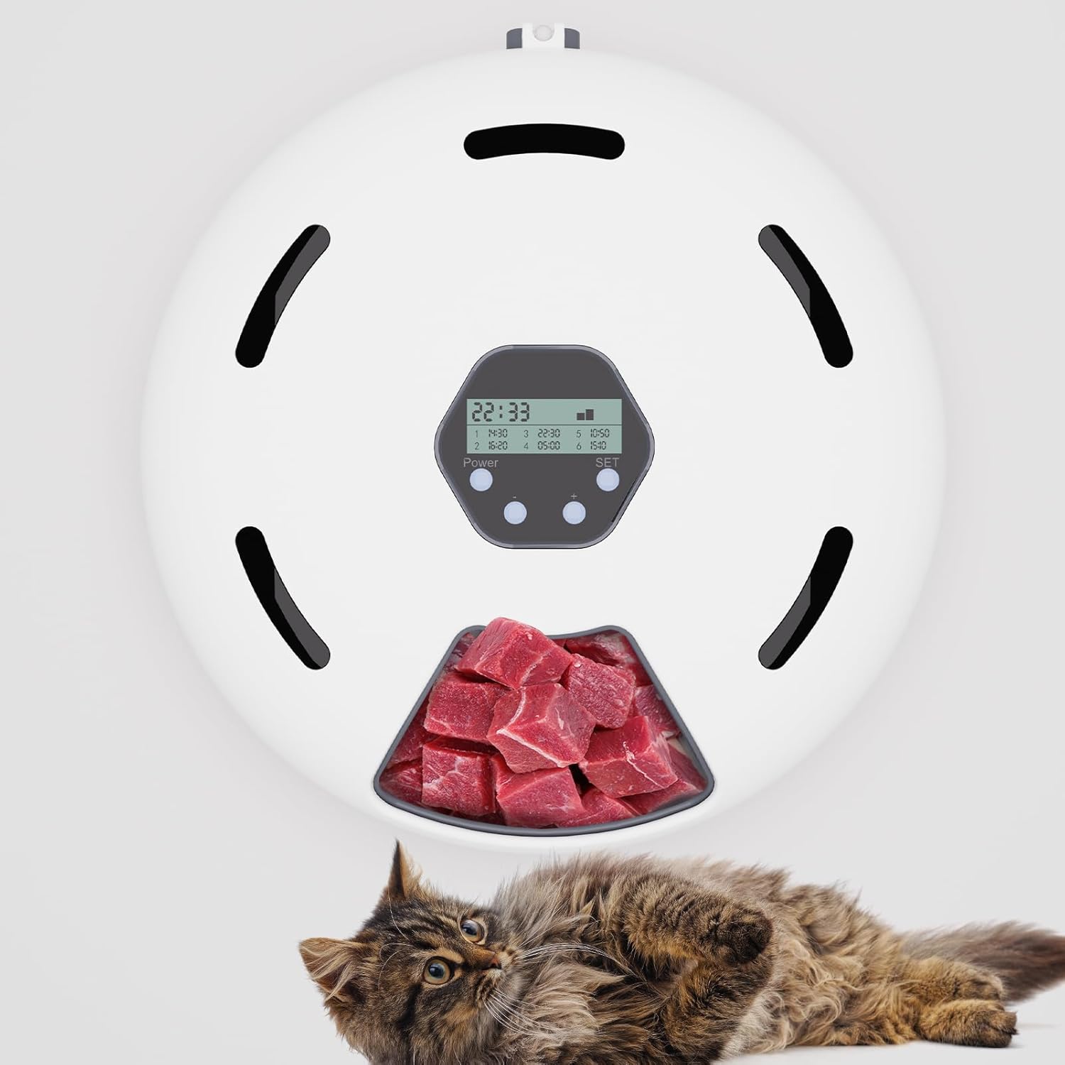 Automatic Wet Food Cat Feeder, Auto Refrigerated Wet Foods Feeder for Cats Dogs 6 Meal Timed Fresh Foods Dispenser with 2 Ice Packs, Fresh Food Bowl for Cats & Small Dogs Puppy Kitty, White