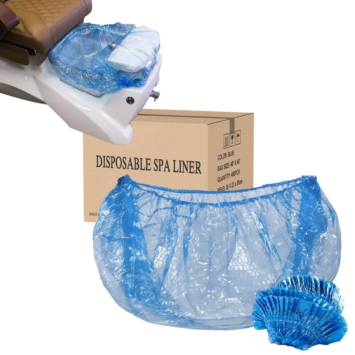 TP Plastic Premium Pedicure Bowl Liners – 400 PCS Disposable, Enhanced Thickness, Optimal Fit for Chair Spas, Foot Baths, and Tubs – Blue