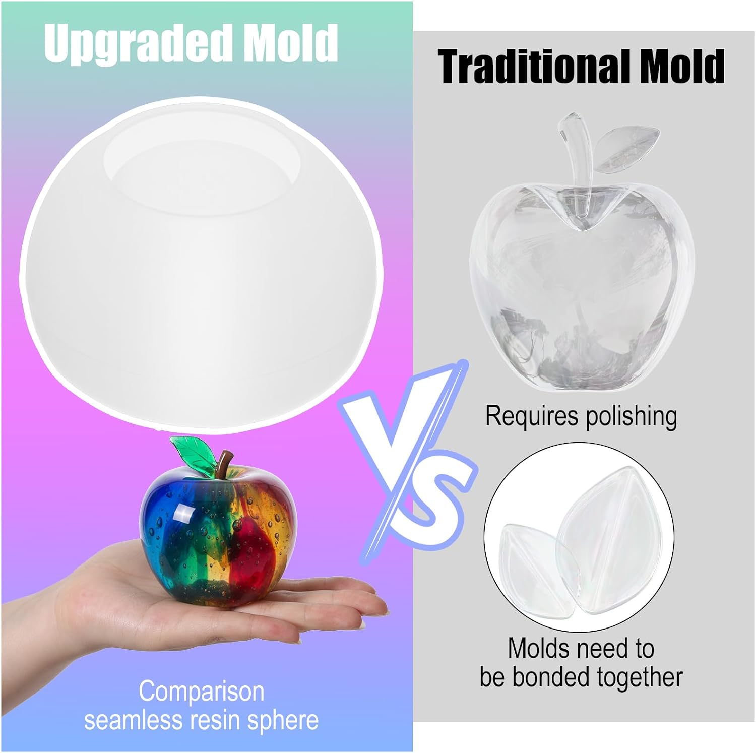 Apojgitn Jars Resin Molds, Silicone Apple Shaped Life-Size Jar Molds for Resin with Lid Stem for Fruit Ornaments Epoxy Mold for Crafts, Christmas Mold Silicone Home Decoration, DIY Crafts Gifts