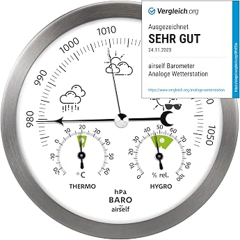 Analogue Weather Station Stainless Steel with Barometer Thermometer