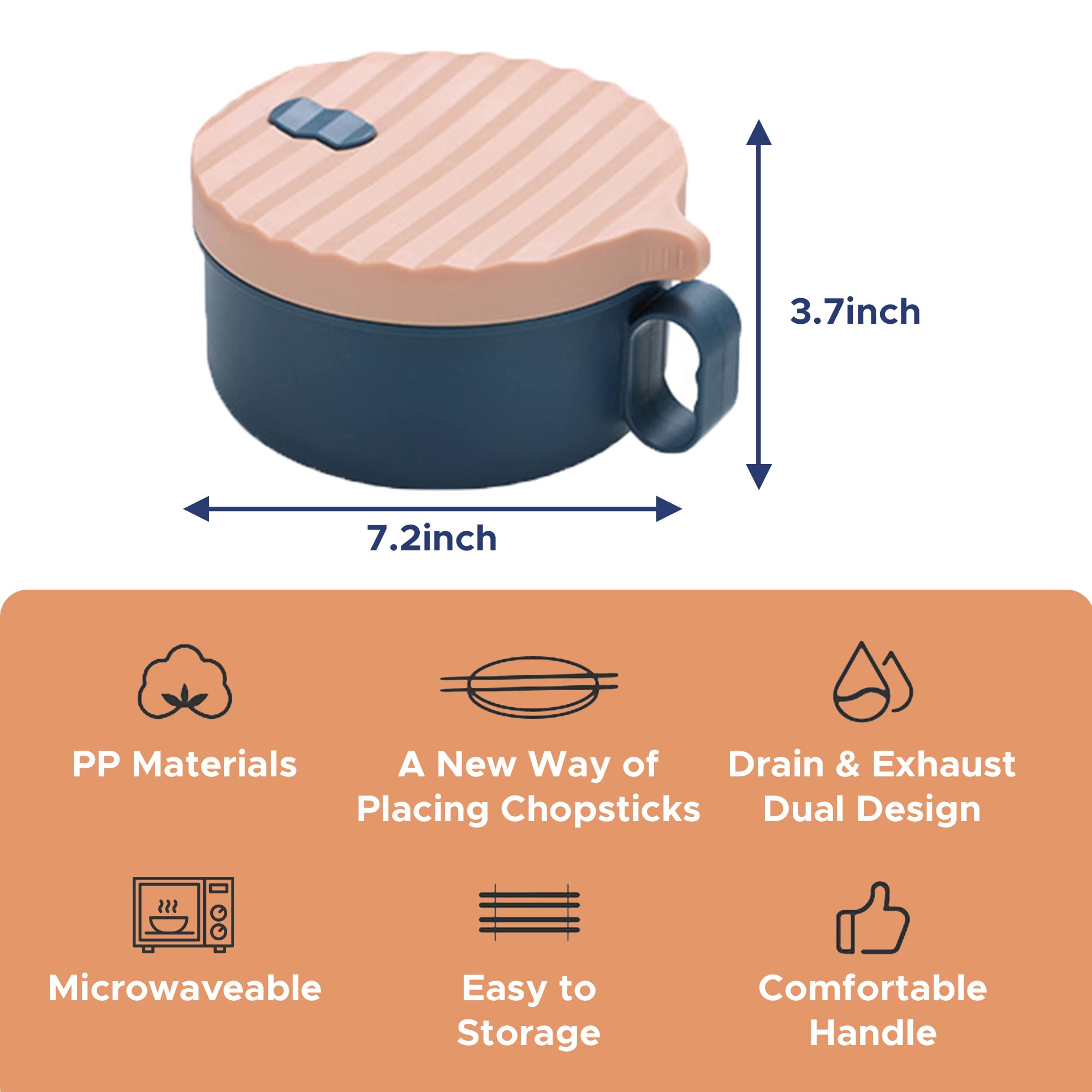 Microwave Ramen Cooker Bowl With Lid – Dishwasher Safe, Perfect For Noodles, Soup, Dorm, Office, Quick Meals (Medium Size)