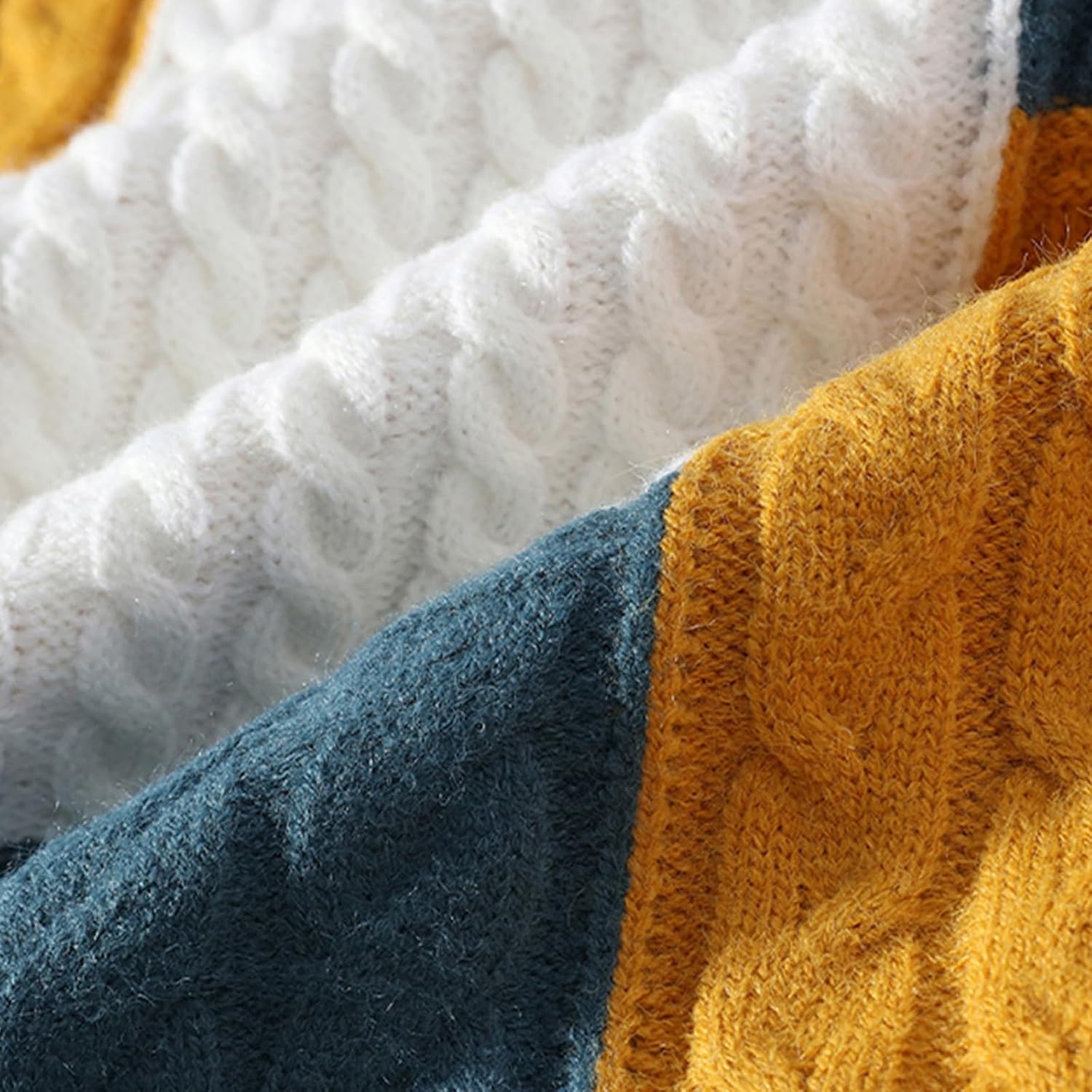Cambkatl Men's Patchwork Cable Knit Pullover Sweaters Stylish Colorblock Turtleneck Long Sleeve Casual Jumper Tops