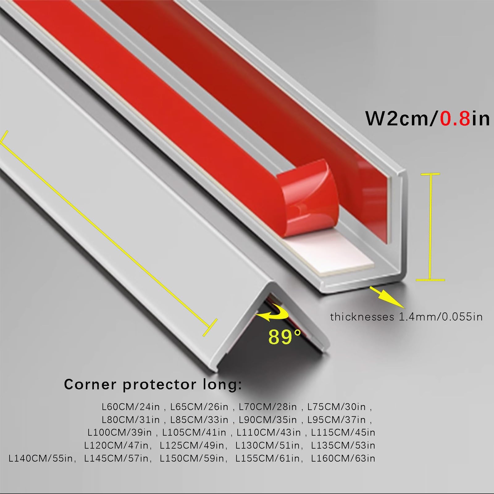 Wodoodporna taśma klejąca do ochrony narożników wielofunkcyjna biała osłona ścienna do futra 2 cm szerokości x 80 cm długości ochraniacz Ed do domowego biura, szer. 2 cm / 0,8 cala dł. 155 cm