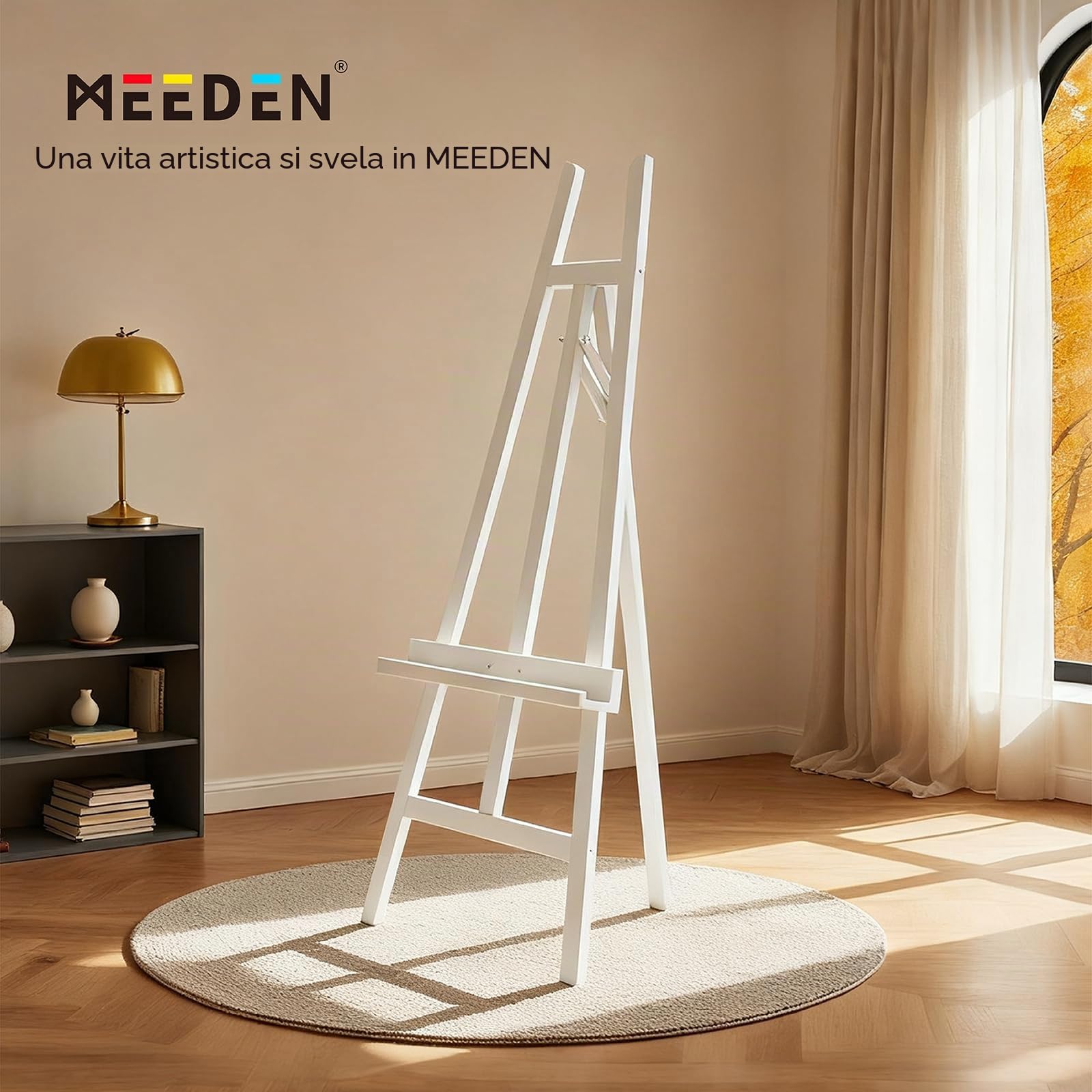 MEEDEN Cavalletto Artistico per Esposizione: Supporto Regolabile in Legno per cartelli, Cornice per Pittura su Tela Fino a 152,4 cm, per artisti e Adulti, per disegnare e Poster – Bianco