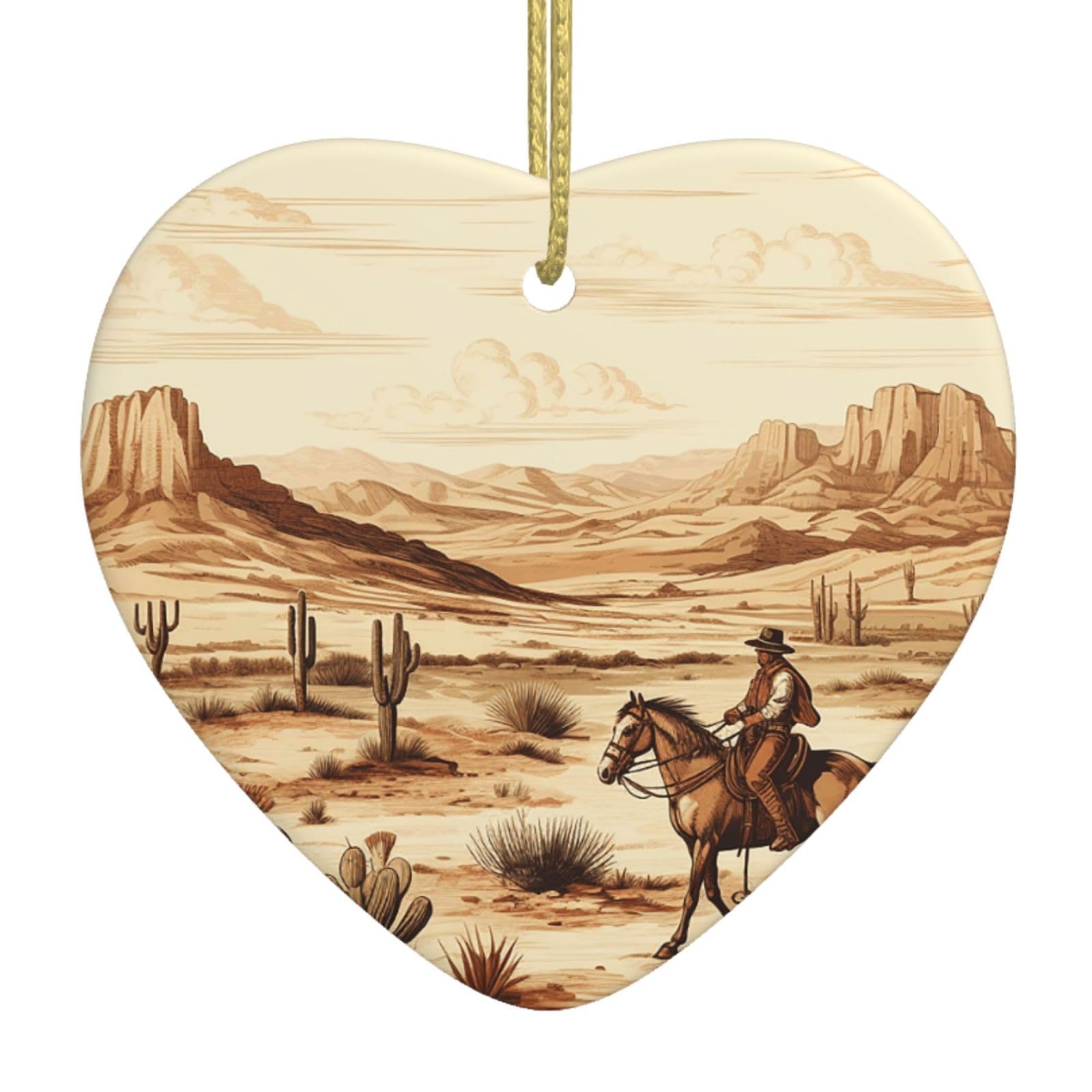 Fodpand Women's White West Desert Cactus With Cowboys Riding Horses Christmas Ornaments 2025, Gift Exchange For Men, Collectible Ceramic Ornament Heart Hanging Ornaments For Christmas Tree Decoration