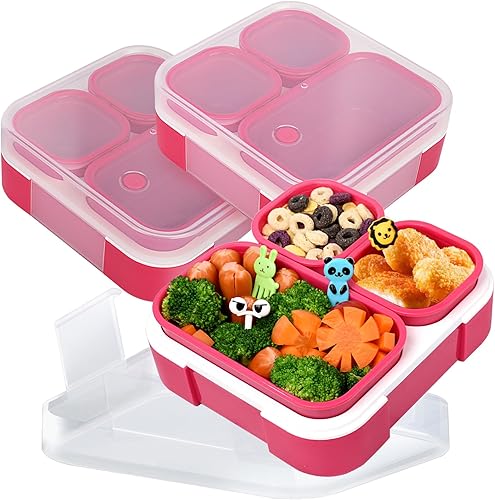 Genteen Paquete de 3 loncheras para niños, caja Bento para niños, lonchera para niños pequeños con 3 compartimentos extraíbles, sin BPA y a prueba