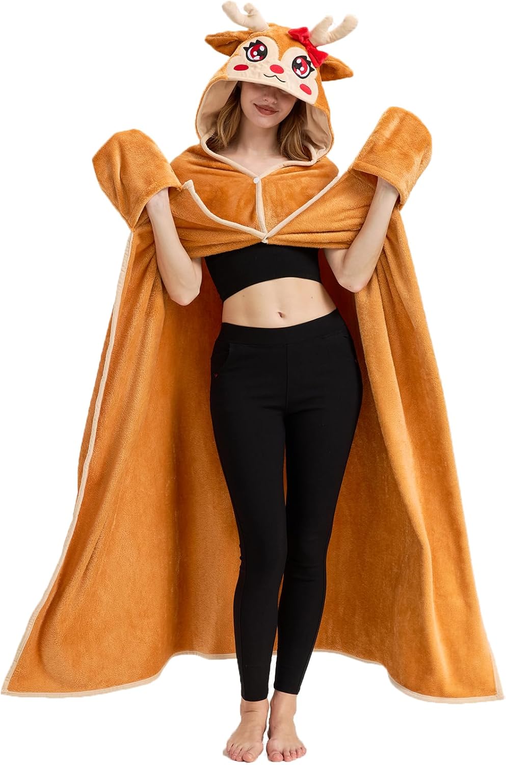Deer Wearable Blanket Cute Animal Blanket Hoodies for Adults Deer Costume Funny Gifts for Women Men - Image 3