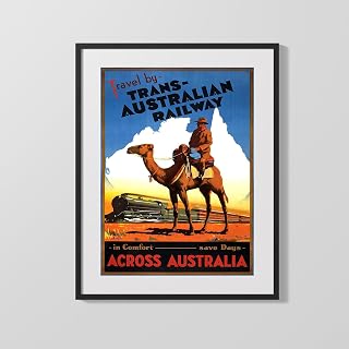 Classic Travel Poster - Australia - Camel Railway Journey - 16x20 Gallery Style Frame