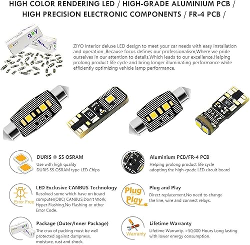 Miniatura 3 de ZIYO Luces LED de repuesto para Toyota RAV4 2019-2022, accesorios de kit de luz interior, 6000K xenón blanco cúpula - (ZPL1846)
