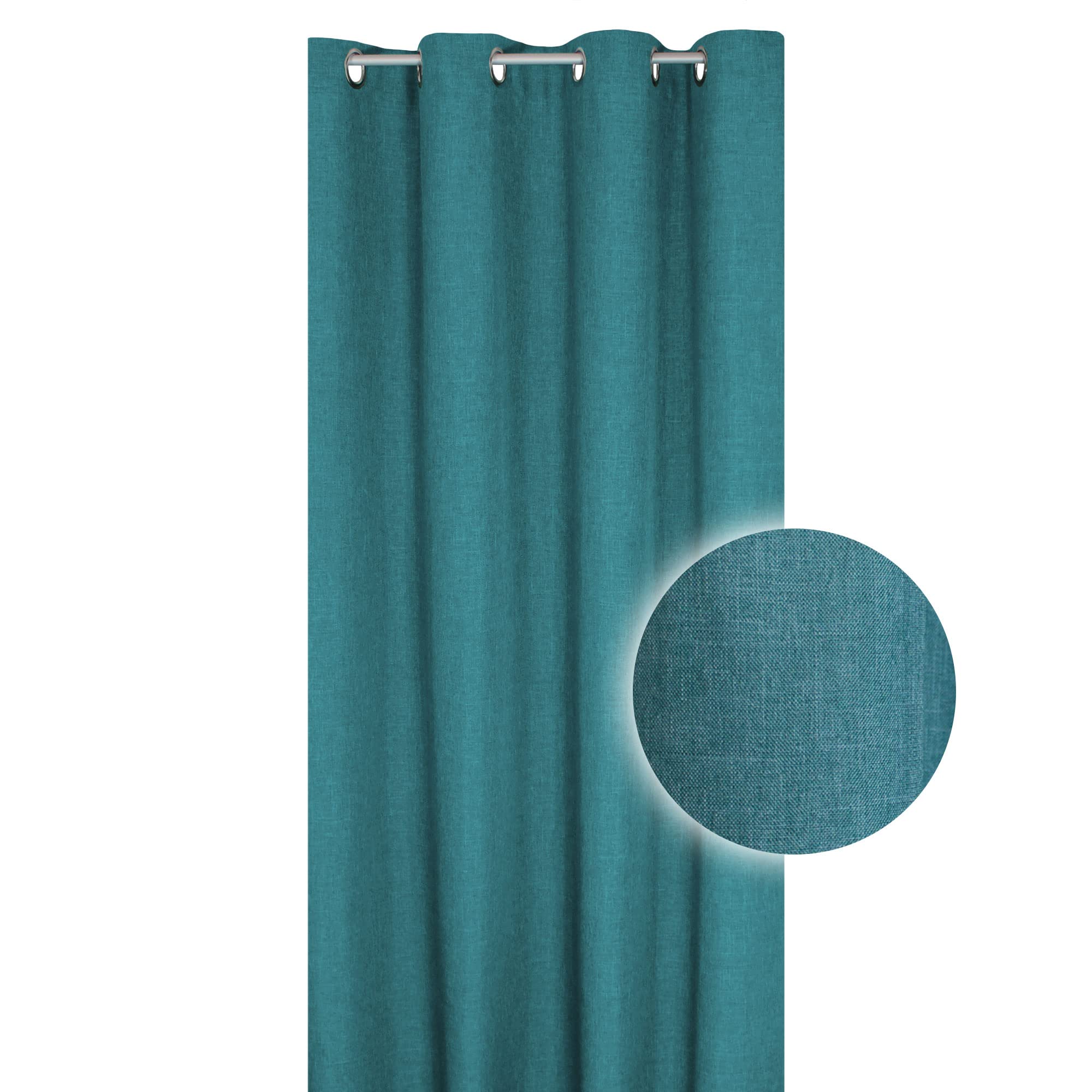 Haus und Deko Vorhang 2er Set 140 x 245 cm Petrol Leinenoptik, blickdichter Ösenvorhang mit Metall-Ösen, klassisch Elegante Gardine, Vorhänge für Wohnzimmer Schlafzimmer