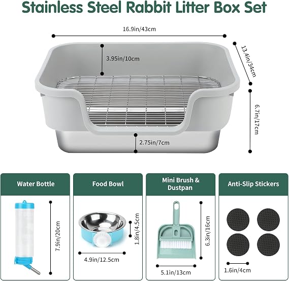 Rypet Stainless Steel Rabbit Litter Box, Bunny Litter Box with High Sides