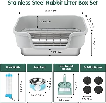 Rypet Stainless Steel Rabbit Litter Box, Bunny Litter Box with High Sides