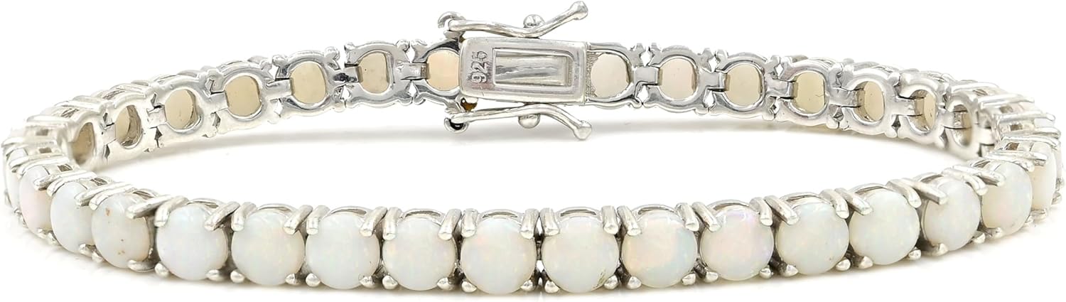Natural Australian Opal 5mm Round Cabochon Tennis Bracelet 9235 Sterling Silver | 10.20 Carat October Birthstone | Handmade Opal Bracelet | Engagement Gift | Gift For Her
