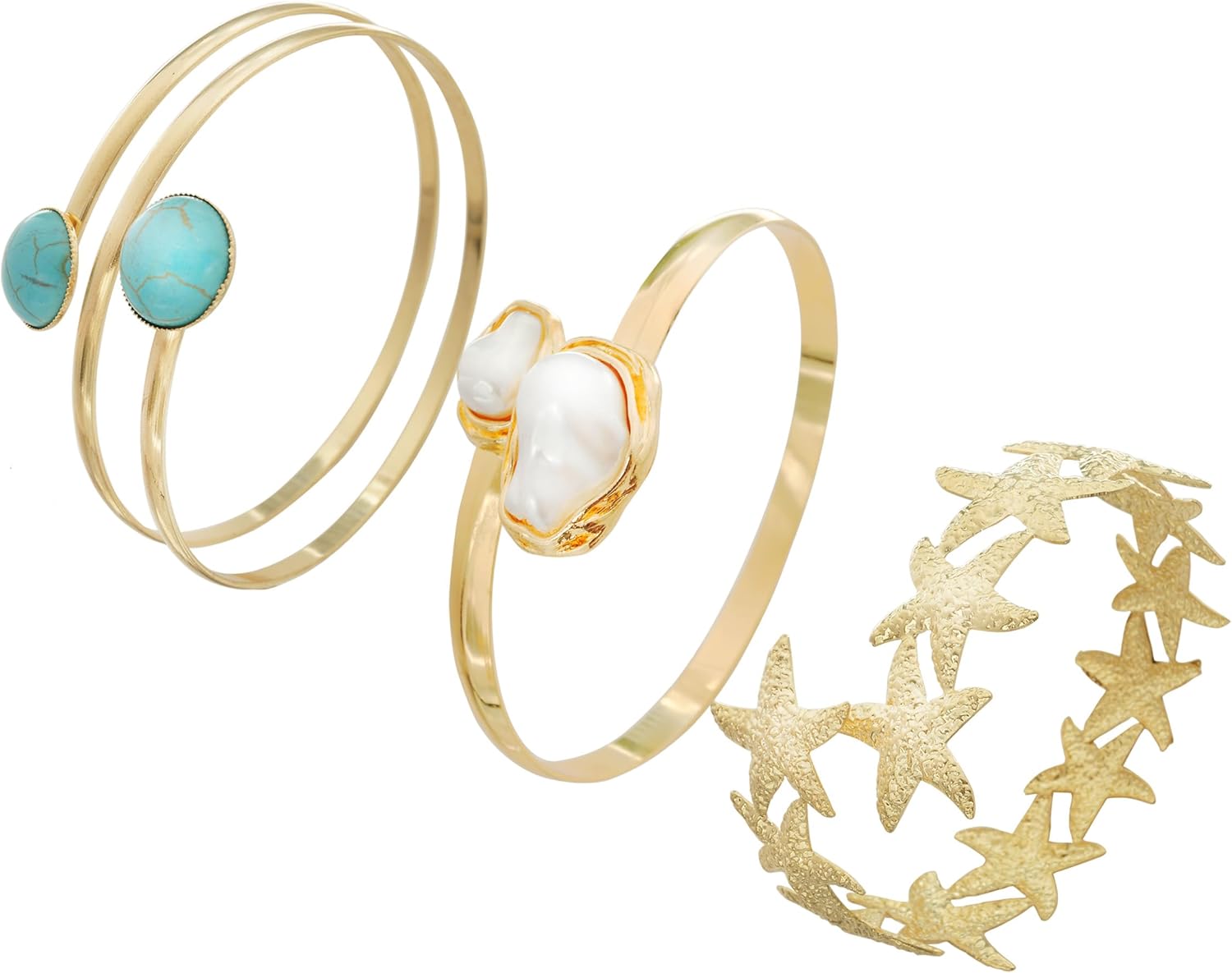 3 Pieces Gold Arm Cuff Jewelry Upper Arm Bracelets Open Bangle Bands Armlet Adjustable Armband Set Fashion accessories for Women