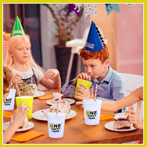 Miniatura 5 de Norme 24 vasos de plástico de 16 onzas con texto en inglés One Happy Dude para beber, vasos reutilizables para bebés, regalos de cumpleaños con cara