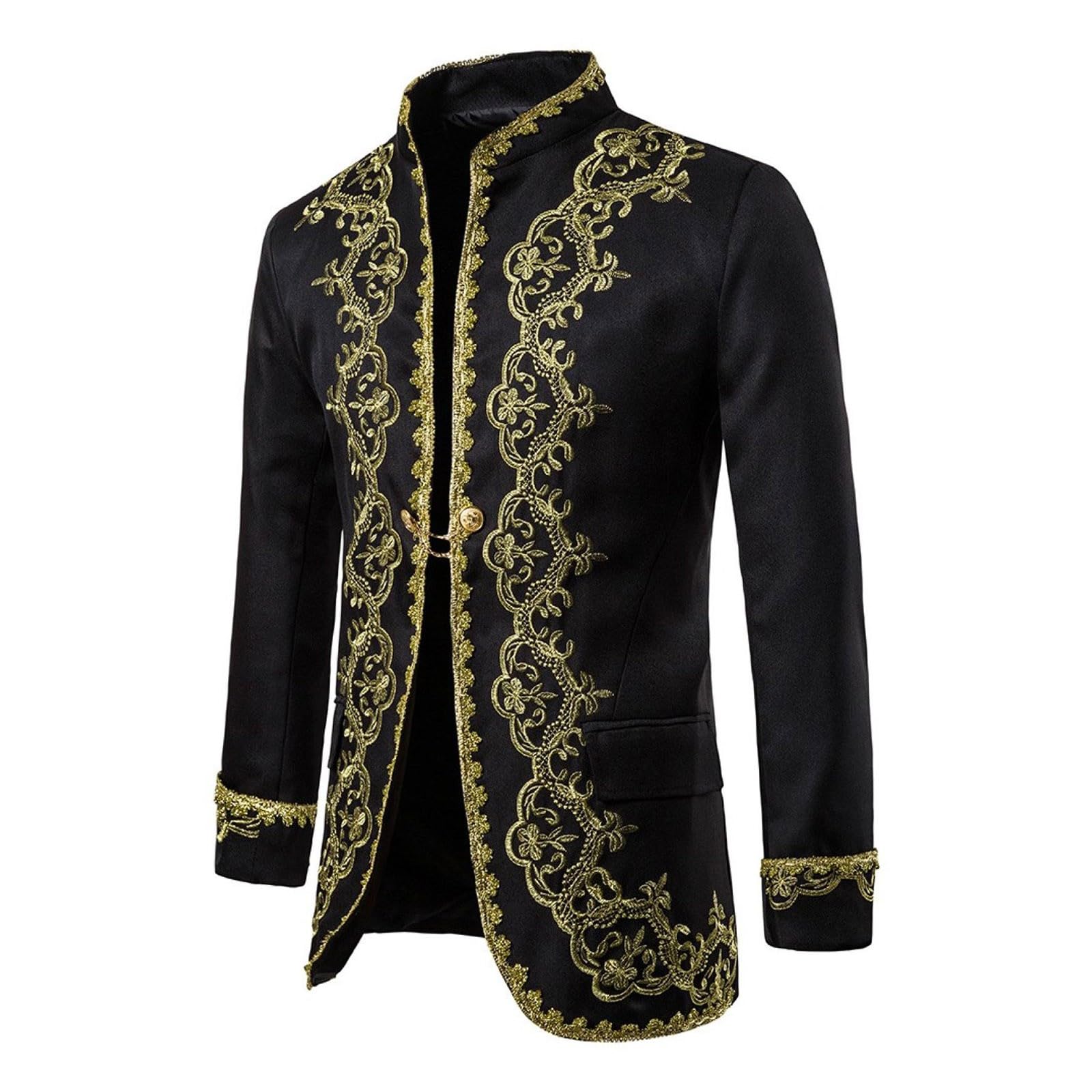Abito da uomo in pile barocco con scollo a sciallato, con bottone, per matrimoni, feste, smoking, giacca da uomo con decorazione in oro