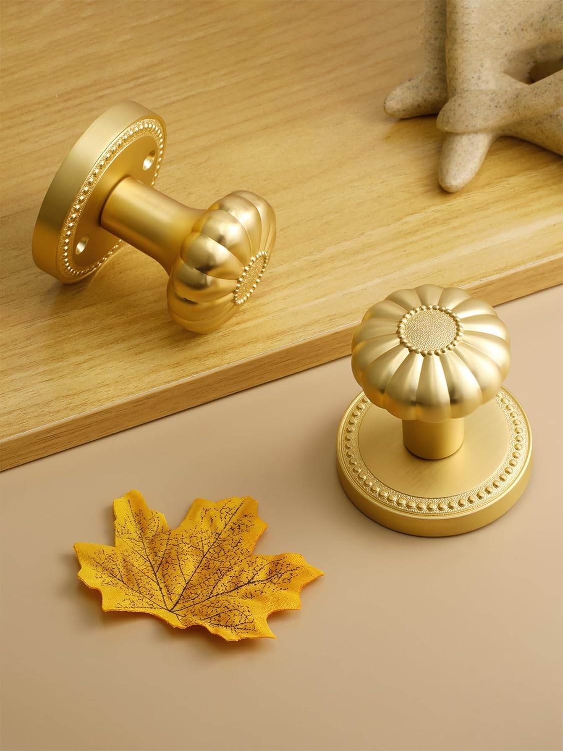 Gold Door Knobs Passage Door Knobs Brushed Gold Interior Satin Brass Door Knob for Hall and Closet,Zinc Alloy 1 Pack