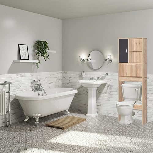 Miniatura 10 de Better Home Products Ace - Organizador de almacenamiento sobre el inodoro en roble natural y gris oscuro