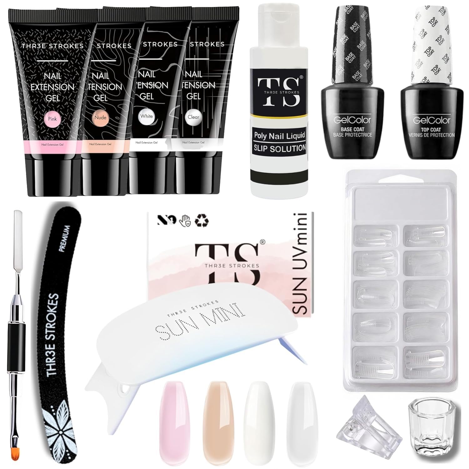 Poly Nail Gel Extension Kit for Builder Gel UV Nail Art Kit Nail Extension Set (Nude, Pink, White,Clear) (13 Items in the set)-image-37