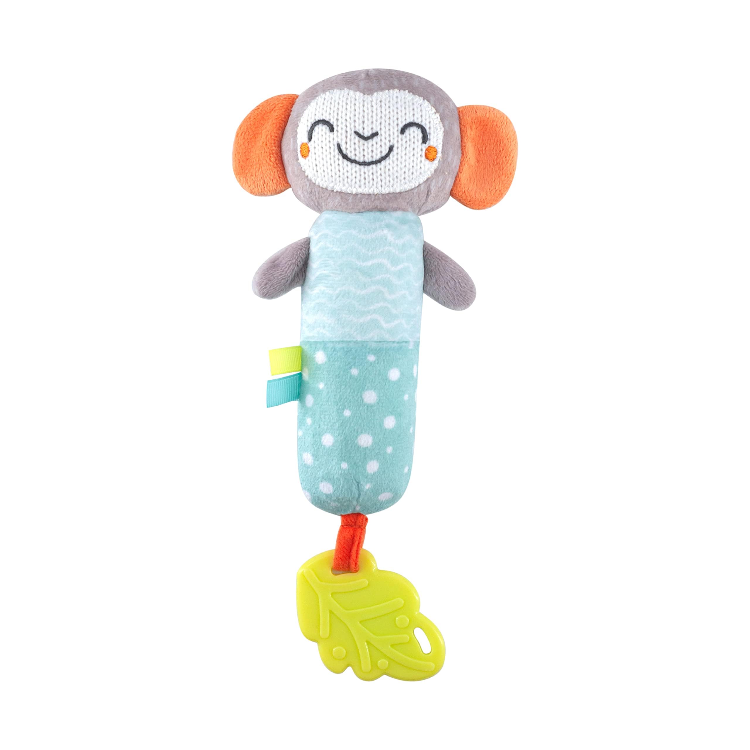 The Moon Brand Soft Rattle Plush Toy: Explore the Vibrant Forest with Adorable Animal Characters Perfect for Sensory Development and Safe for Babies with Teether 0m+ โMonkey