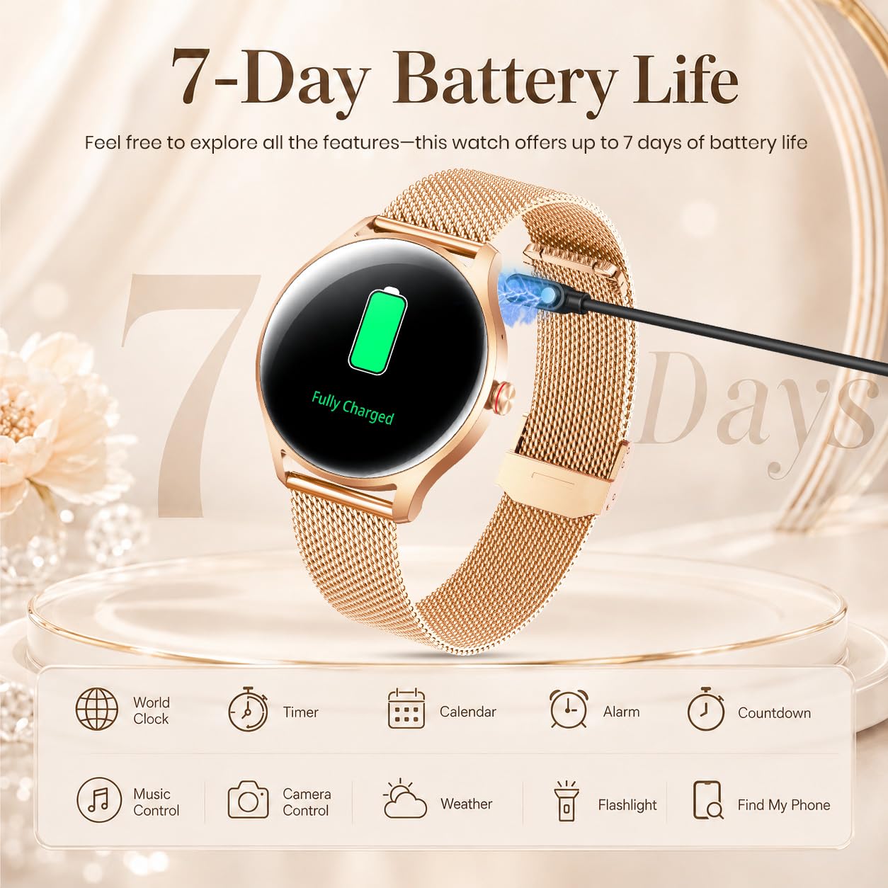 Montre Connectée Femme Sport Smartwatch: 1.27'' Ronde Montres Intelligente avec Appel Bluetooth Sante Moniteur de Sommeil Fonction Féminine SpO2 Etanche IP68 Podomètre Fitness Tracker pour Android iOS