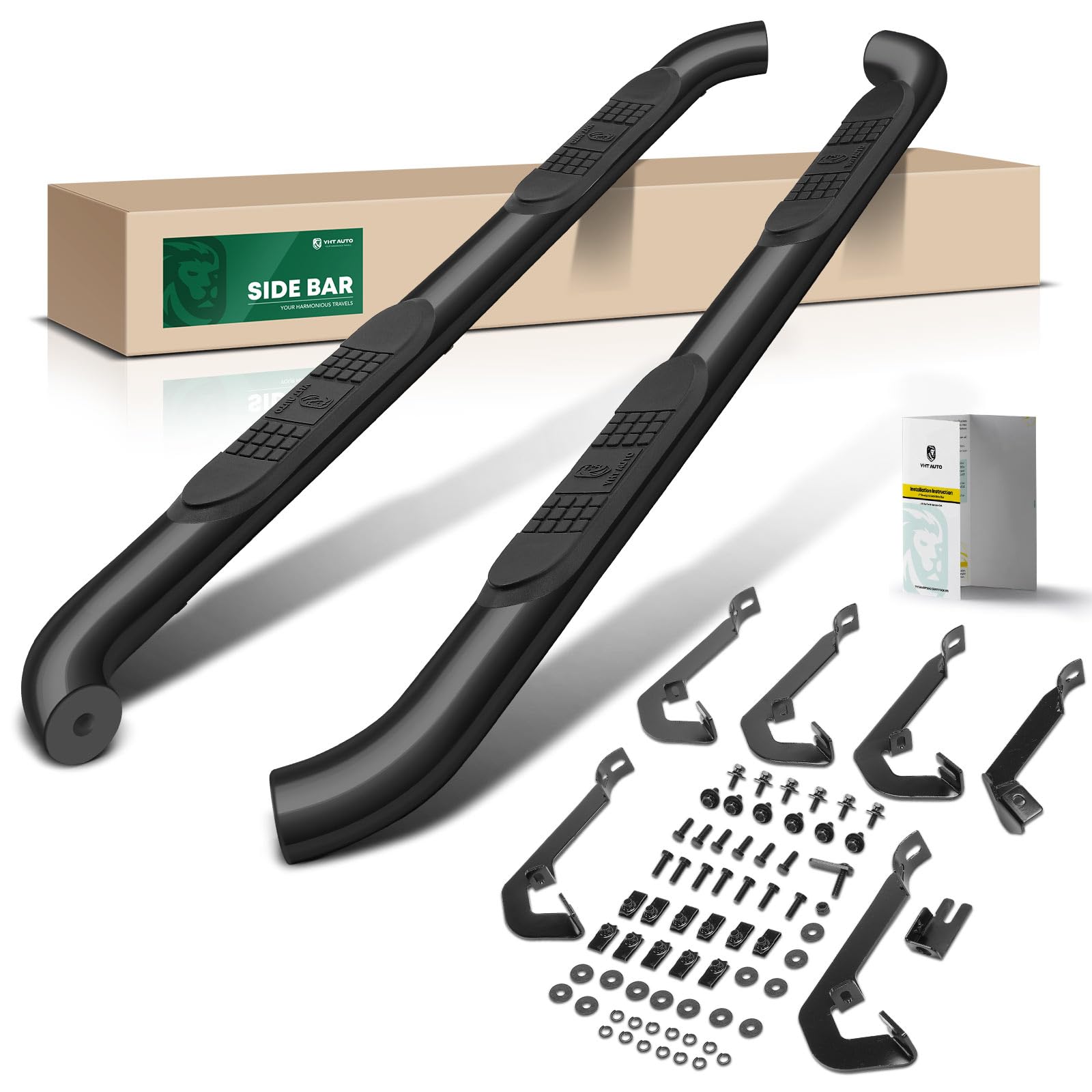 yhtauto 3 inch running boards side step bars fit for 1999-2019 chevy silverado & gmc sierra 1500 ld/2500 hd/3500 hd - extended/double cab, carbon steel black powder oval bent end truck step rails