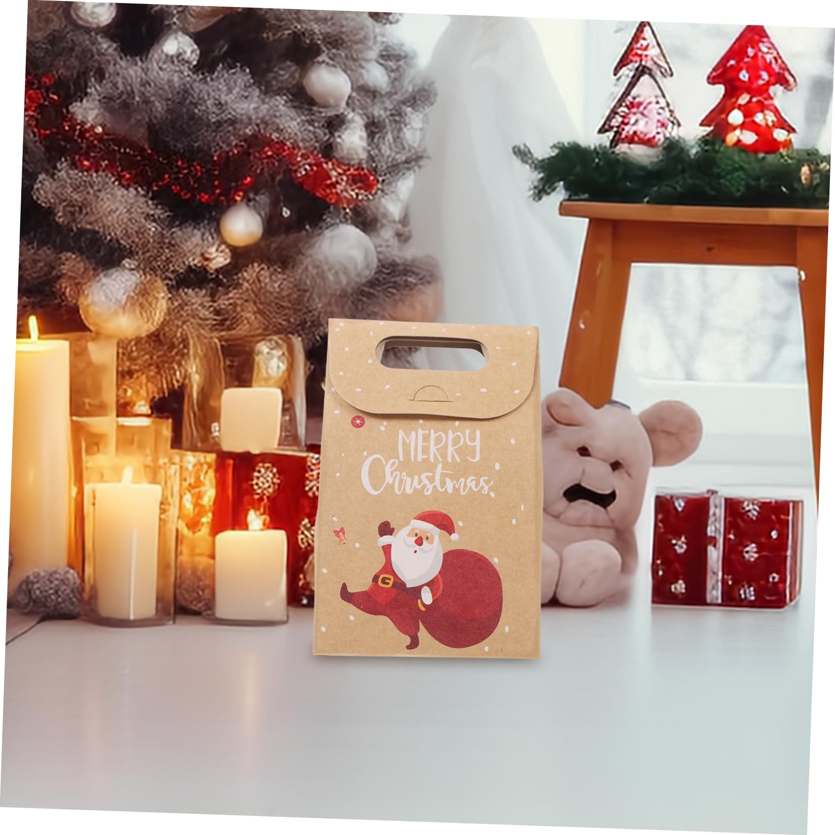 FRCOLOR 2 Juegos Bolsa De Papel Kraft Navideña Bolsa De Papel De Vacaciones Bolsas De Dulces De Navidad Tapas Christmas Bag Bolsas Kraft Bolsas De Almacenamiento De Navidad Uds * 2