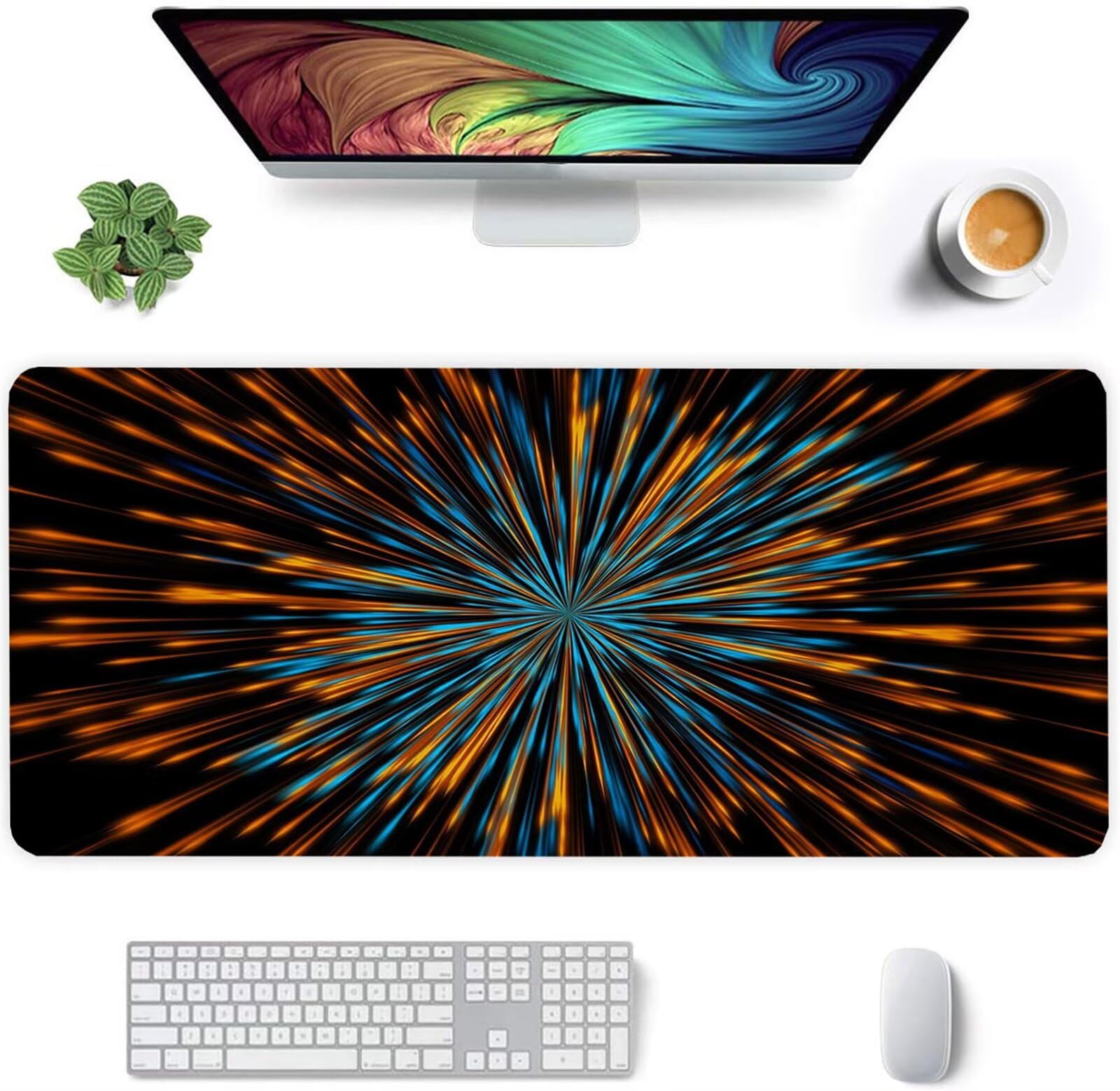 Alfombrilla Ratón XXL 1000x500x3mm Mouse Pad Grande Gaming,Alfombrilla Antideslizante,Tapete Escritorio con Bordes Cosidos,Alfombrilla Ratón para Jugadores, PC, Oficina, Azul Naranja