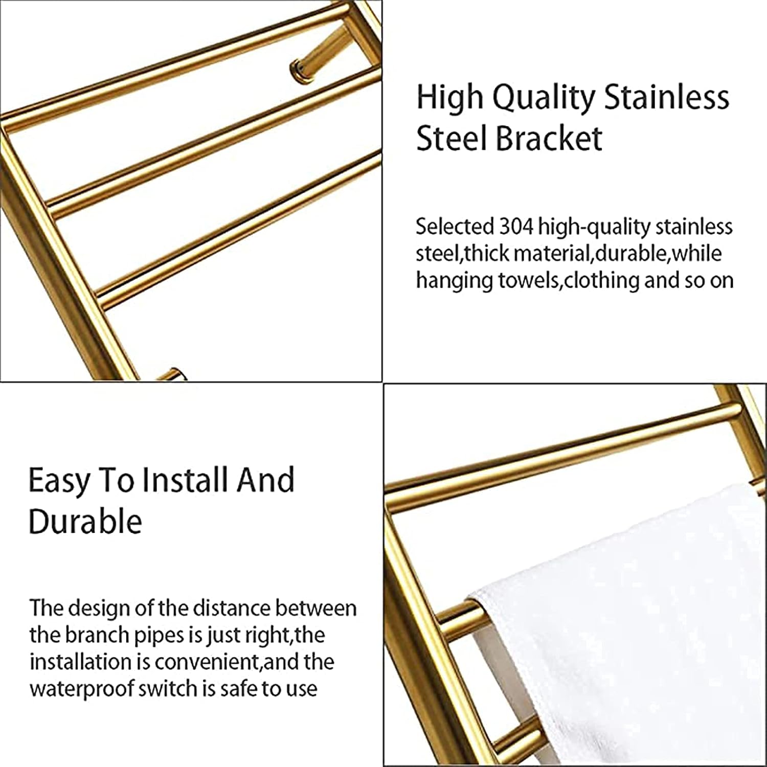 Electric Towel Warmer, Heated Towel Drying Rack, Stainless Steel 10 Bars Wall-Mounted Towel Heater for Bathroom Towel Racks Radiator,Rose Gold,Plug in Towel Drying Rack (