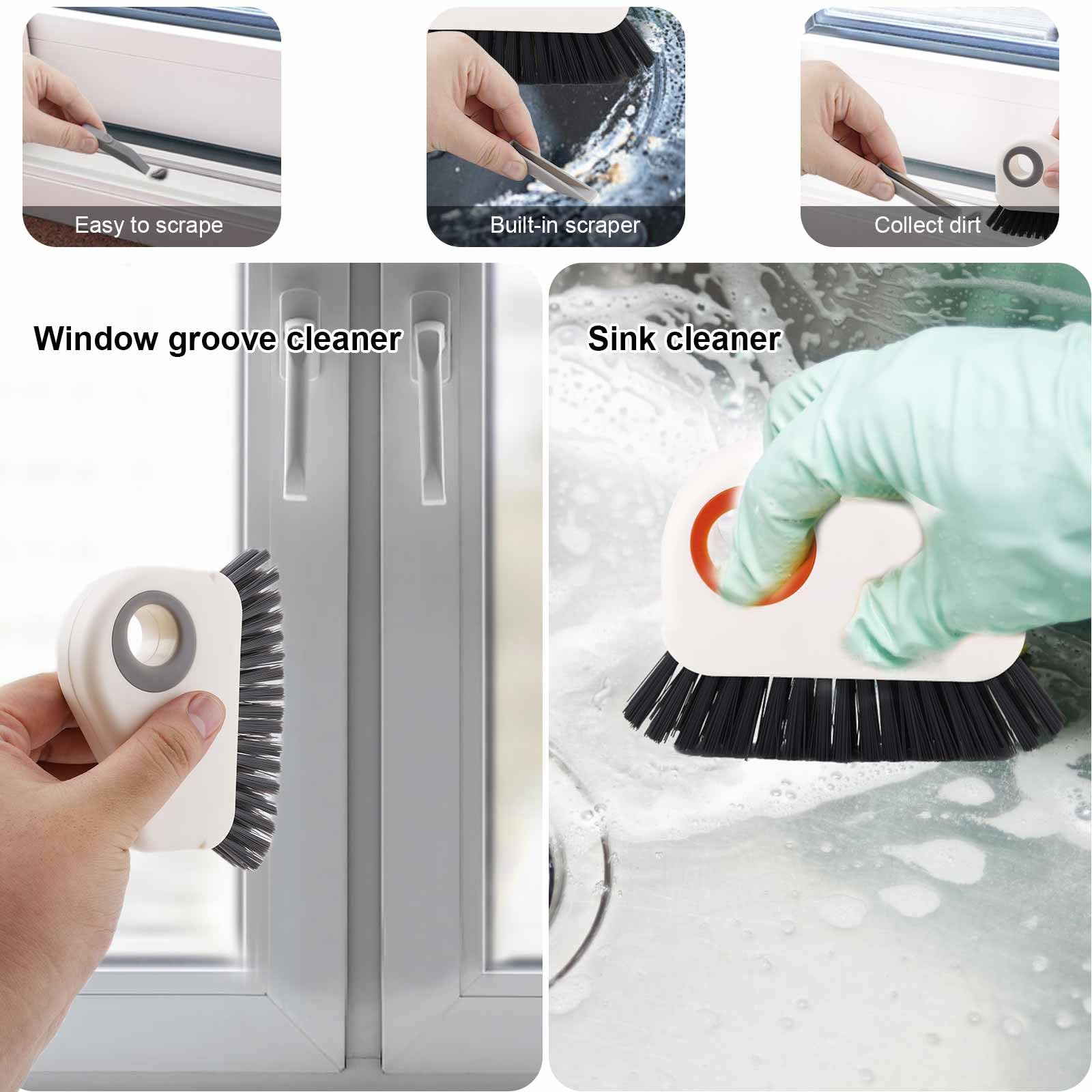Lot De 2 Brosses De Nettoyage Pour Crevasses - Poils Durs 2-en-1 Avec Grattoir Caché - Pour Rails De Fenêtre, Rebords, Portes Coulissantes, évents - Gris Et Orange