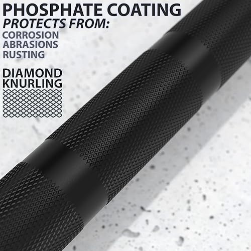 Miniatura 4 de Synergee Barra olímpica abierta de 33.1 lbs y 44.1 lbs de fosfato negro y cromado. Calificación de 1000 libras para levantamiento de pesas y