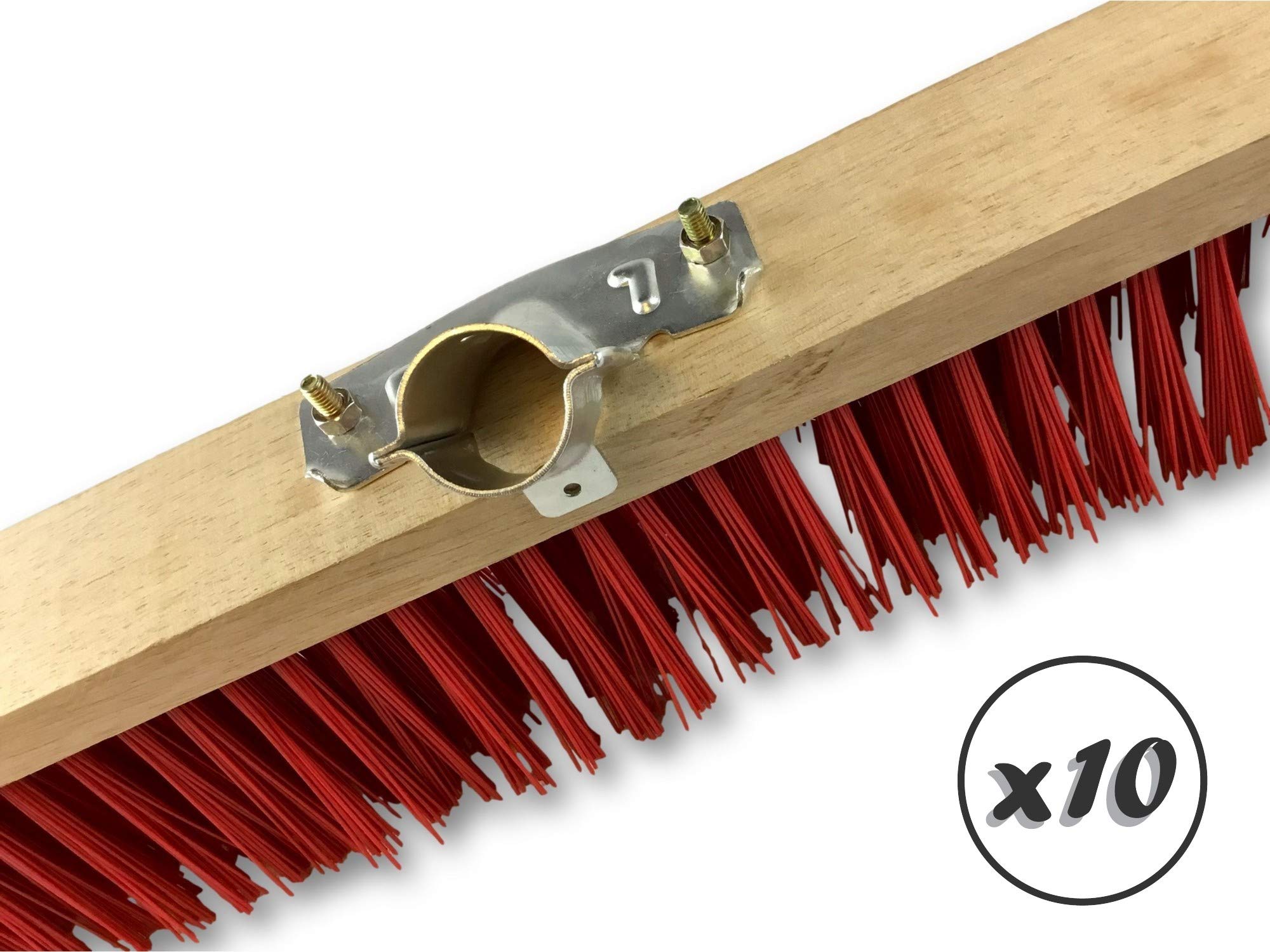 Miotła warsztatowa typu kantonier | Zestaw 10 | Track Outdoor | Długość 80 cm | Wypełnienie szczotką PVC czerwoną | Drewniana podeszwa | Metalowe tulejki Ø 28 mm | Bez uchwytu | Kibros 2380Bx10
