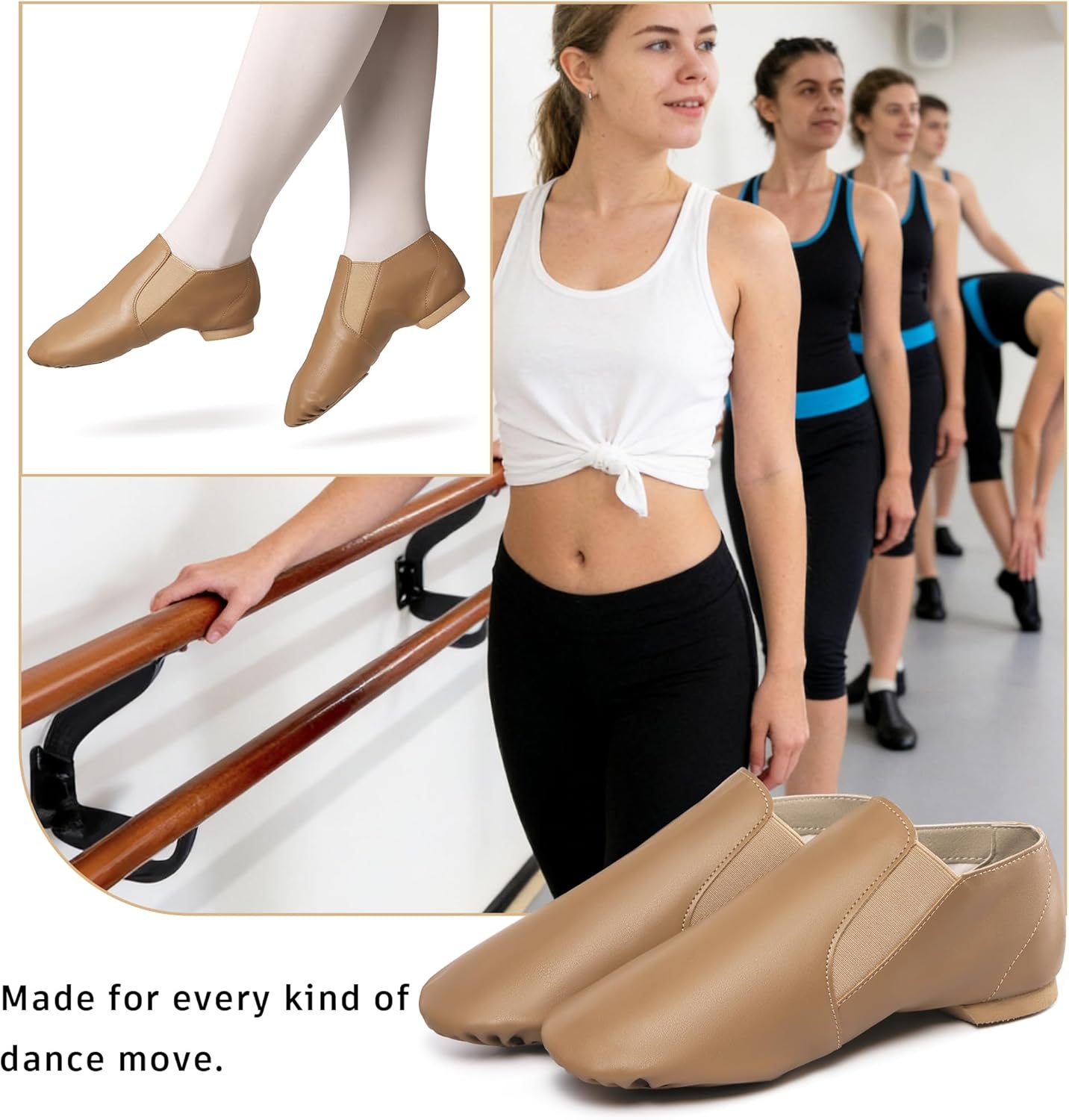 Dynadans Unisex PU Leather Upper Slip-on Jazz Shoe with Elastics for Women and Men's Dance Shoes UG - Image 2