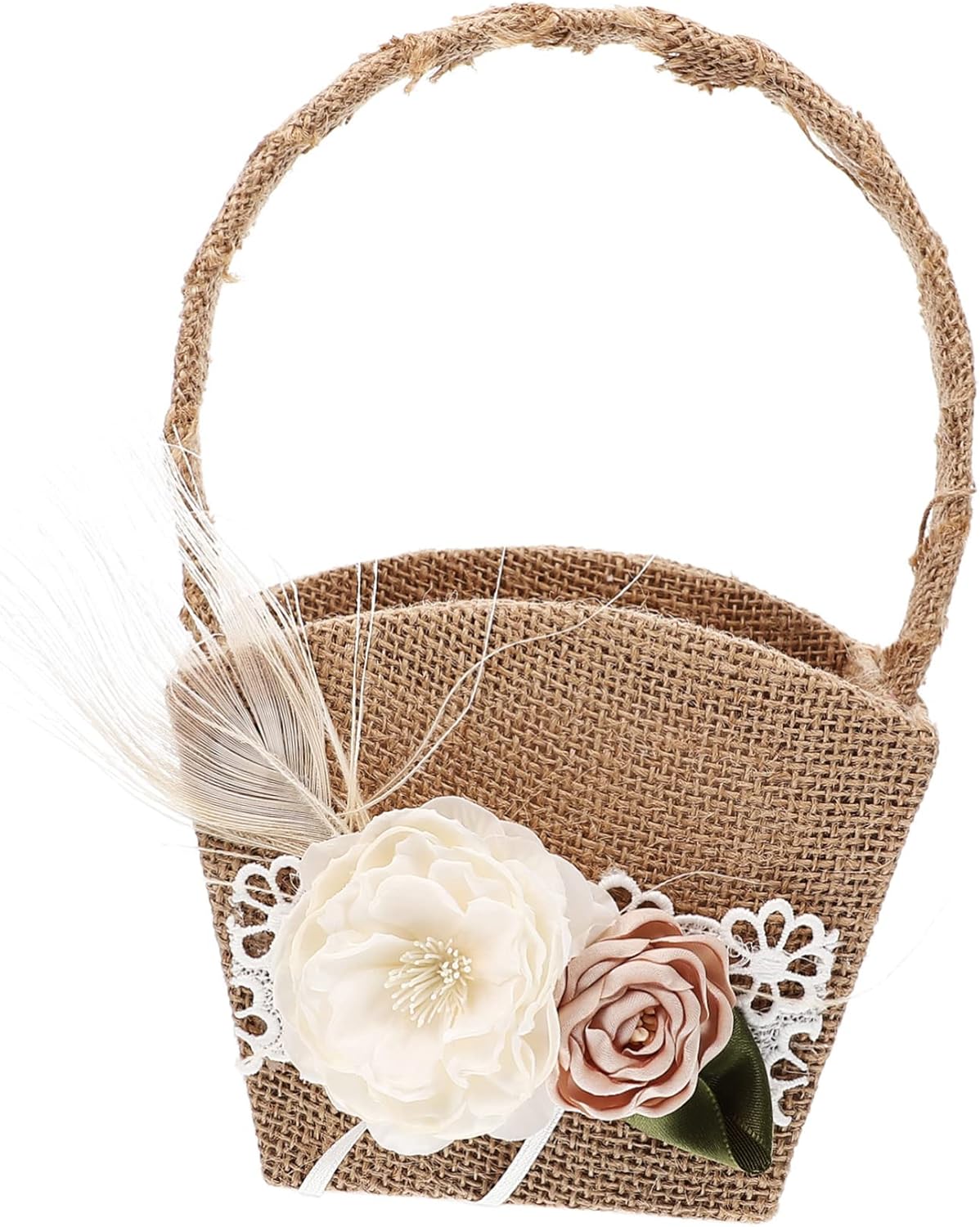Delicate Wedding Flower Basket Rustic Linen Flower Girl Basket with Bow for Wedding Supplies Romantic Petal Holder for Bridal Ceremony and