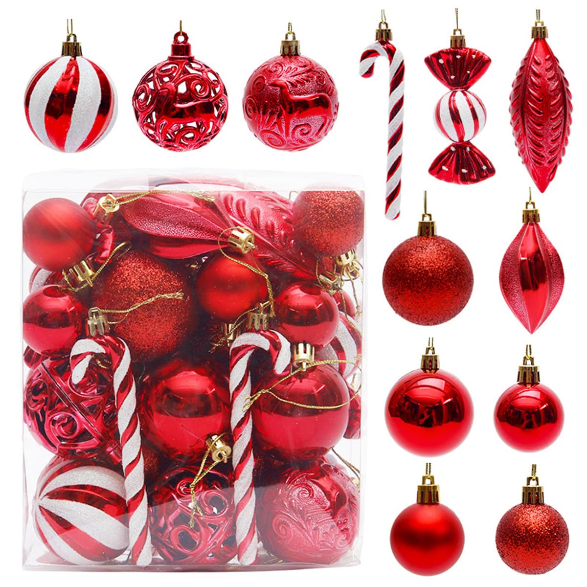 Weihnachtsbaumkugeln, 40PCS Weihnachtsbaum Dekorationen Set, Weihnachtskugeln Baum Dekorationen Kugeln Ornamente für Weihnachten Hängende Dekorationen (Rot)