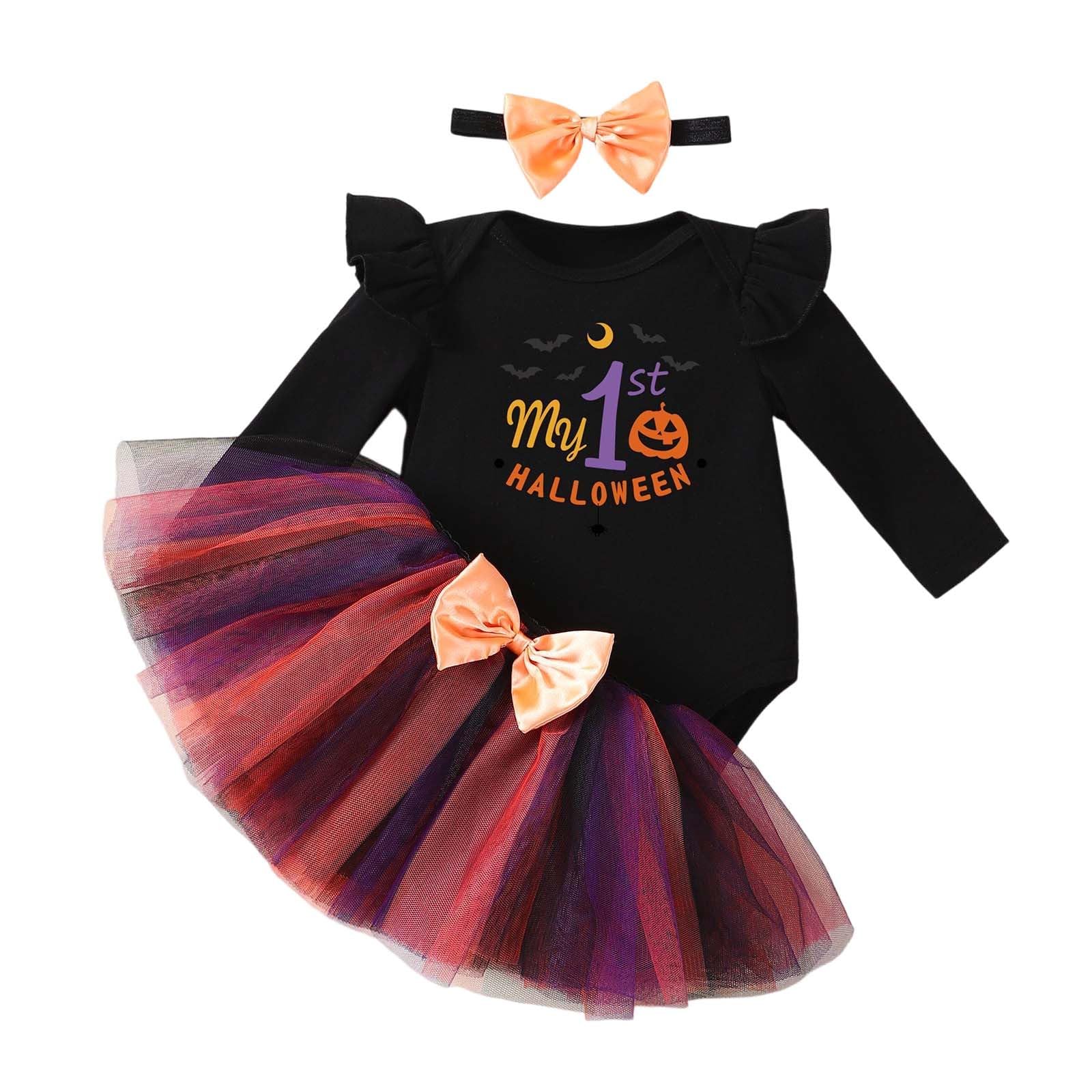 Cokbyavla Long Sleeve Romper Pumpkin Jumpsuit, Baby Girl Halloween Costumes Witch 0-3 Months Baby Girl Clothes Fall Sunflower Pumpkin Little Shirt Western T Infant 0-3 Months B-Black